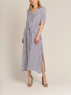 Sailing Free Striped Shirt Dress with Tie Wrap in Blue