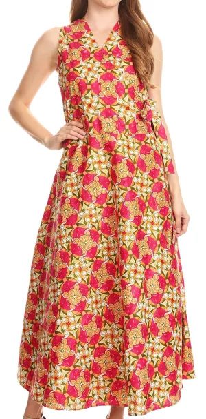 Sakkas Daliah Colorful Wax African Ankara Dutch Sleeveless Long Wrap Around Dress