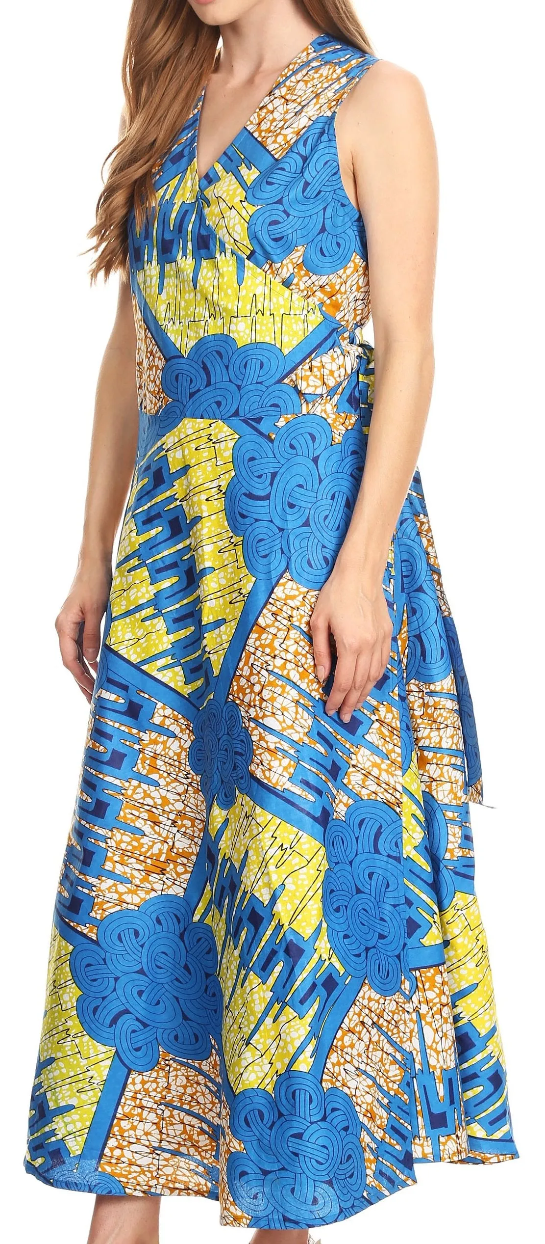 Sakkas Daliah Colorful Wax African Ankara Dutch Sleeveless Long Wrap Around Dress