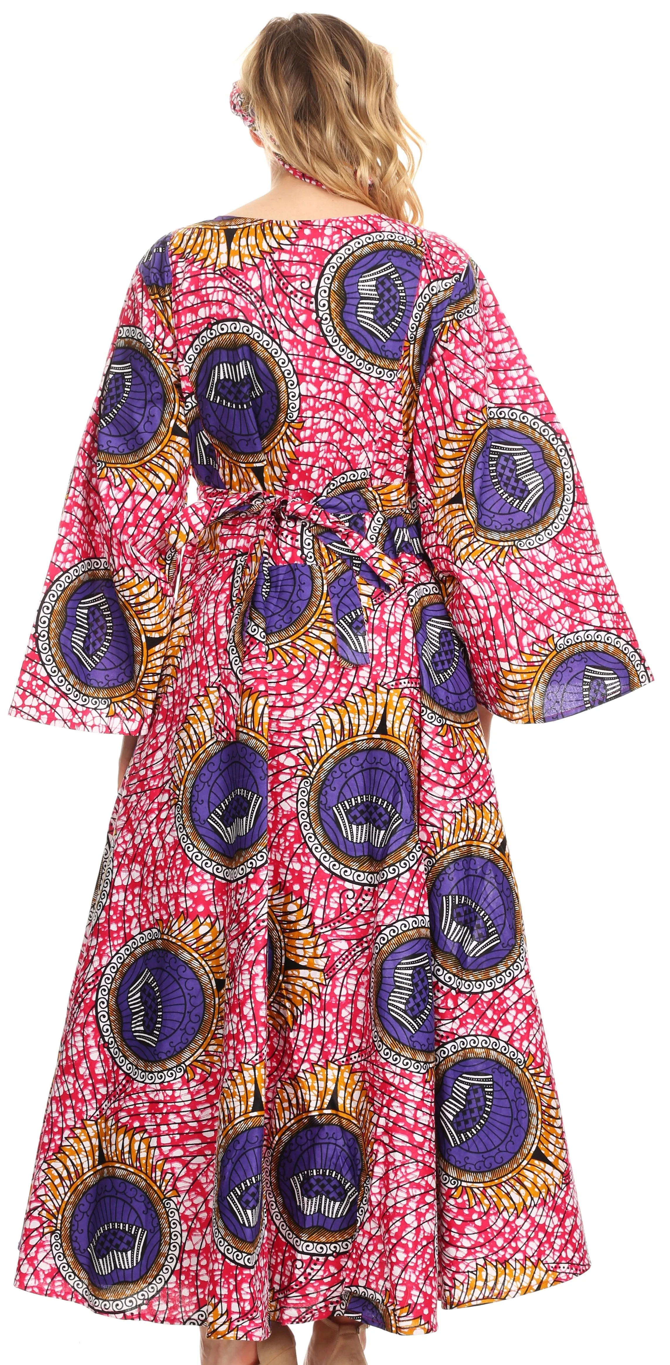 Sakkas Tale Women's Maxi Long Sleeve Wrap Dress with Pockets African Ankara Print