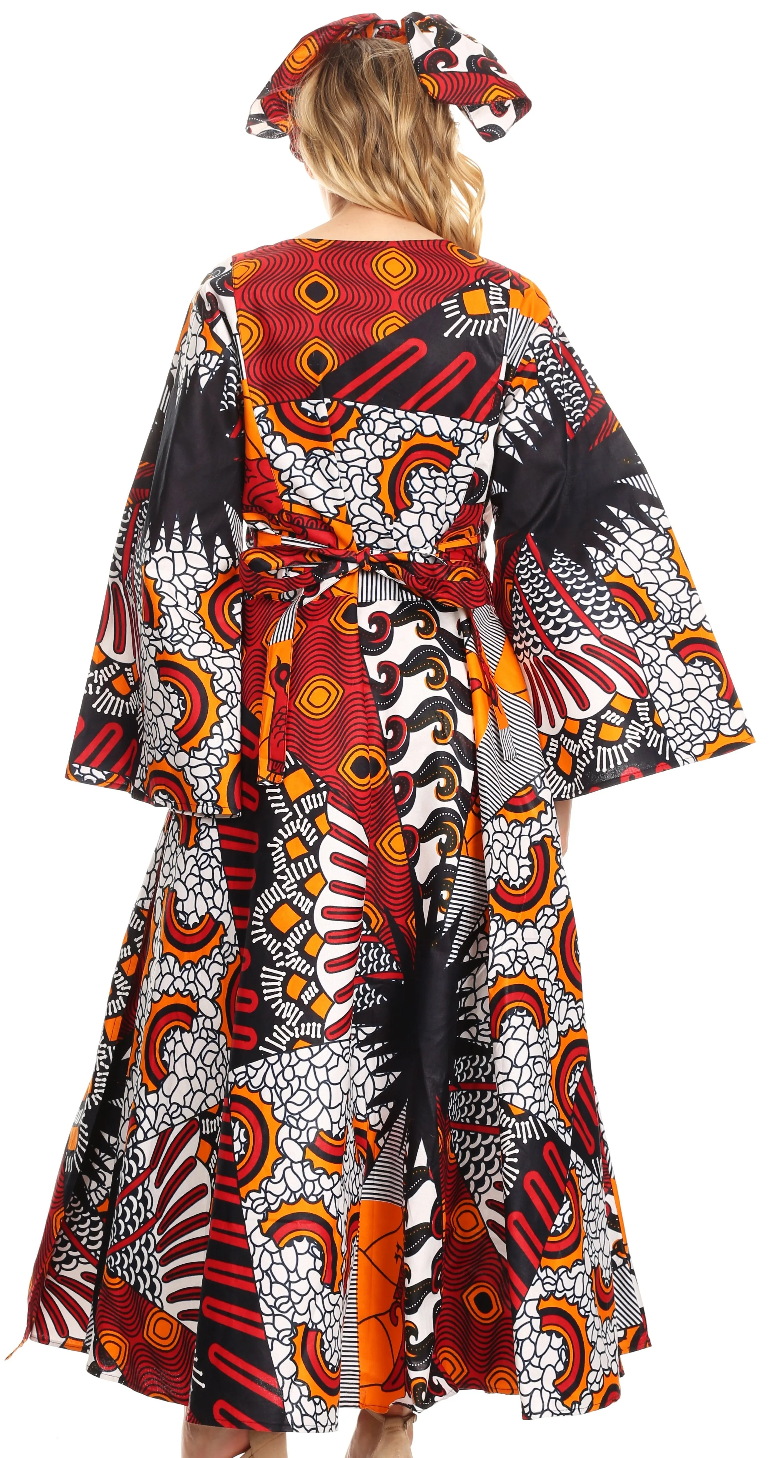 Sakkas Tale Women's Maxi Long Sleeve Wrap Dress with Pockets African Ankara Print