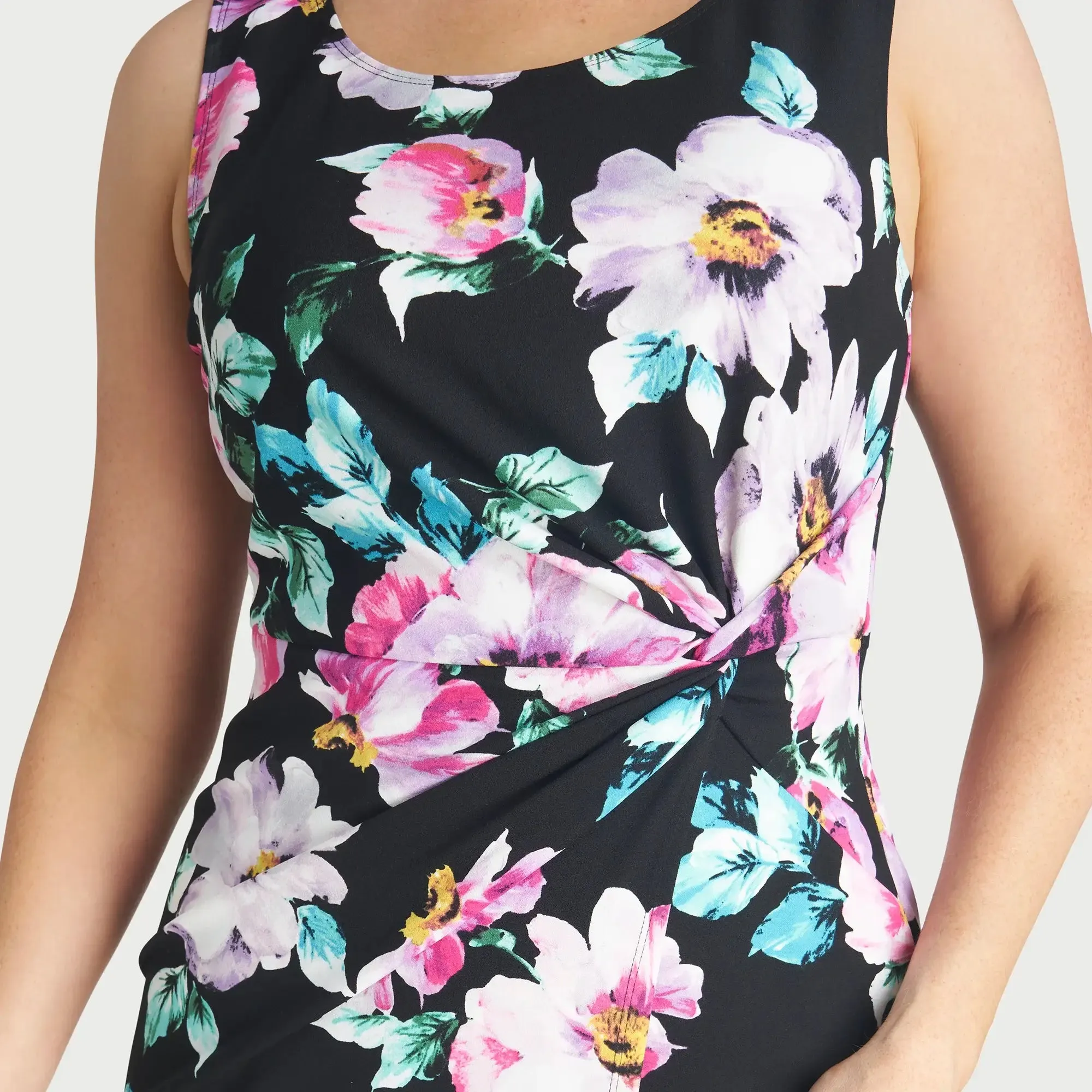 Selena Black Floral Sleeveless Knot Dress