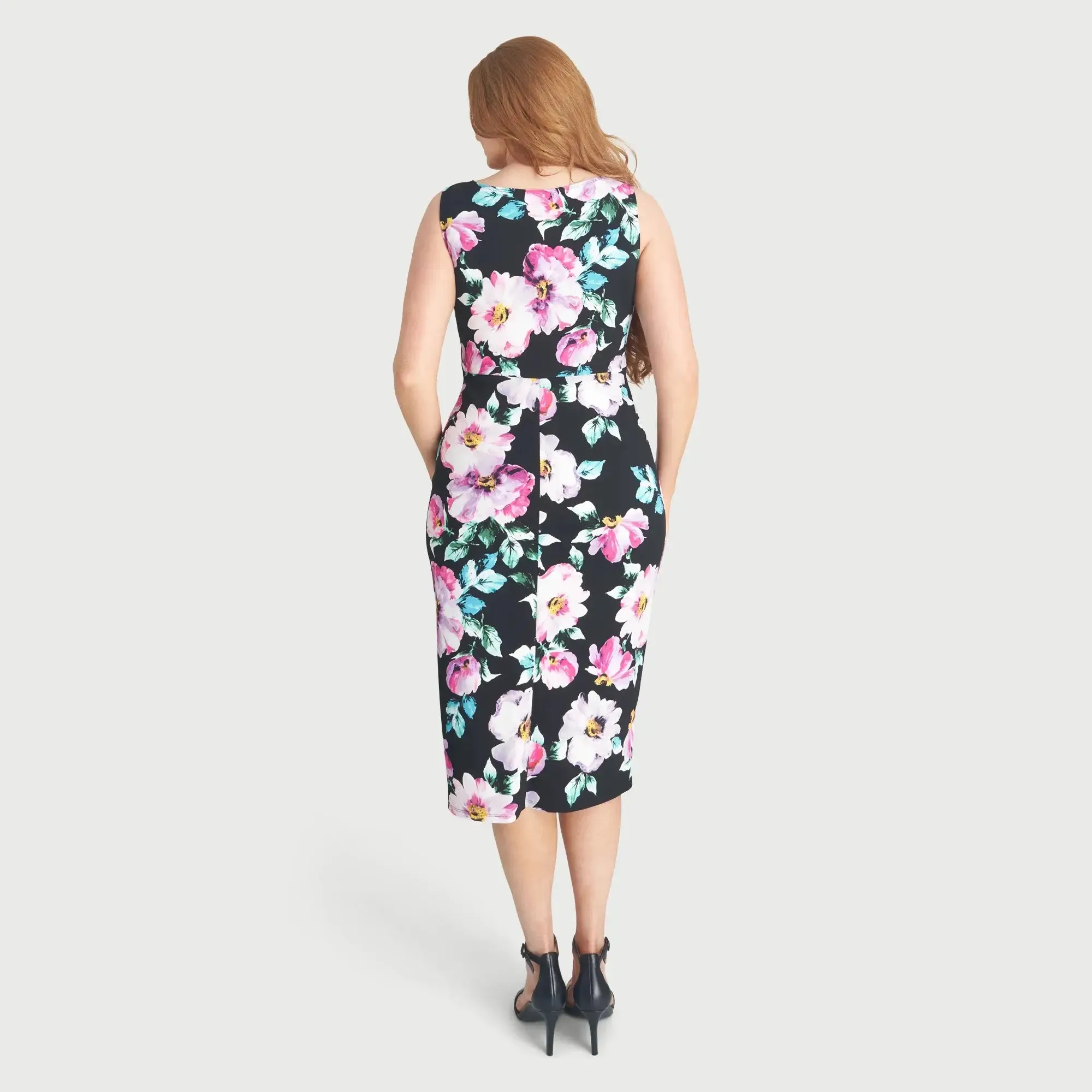 Selena Black Floral Sleeveless Knot Dress