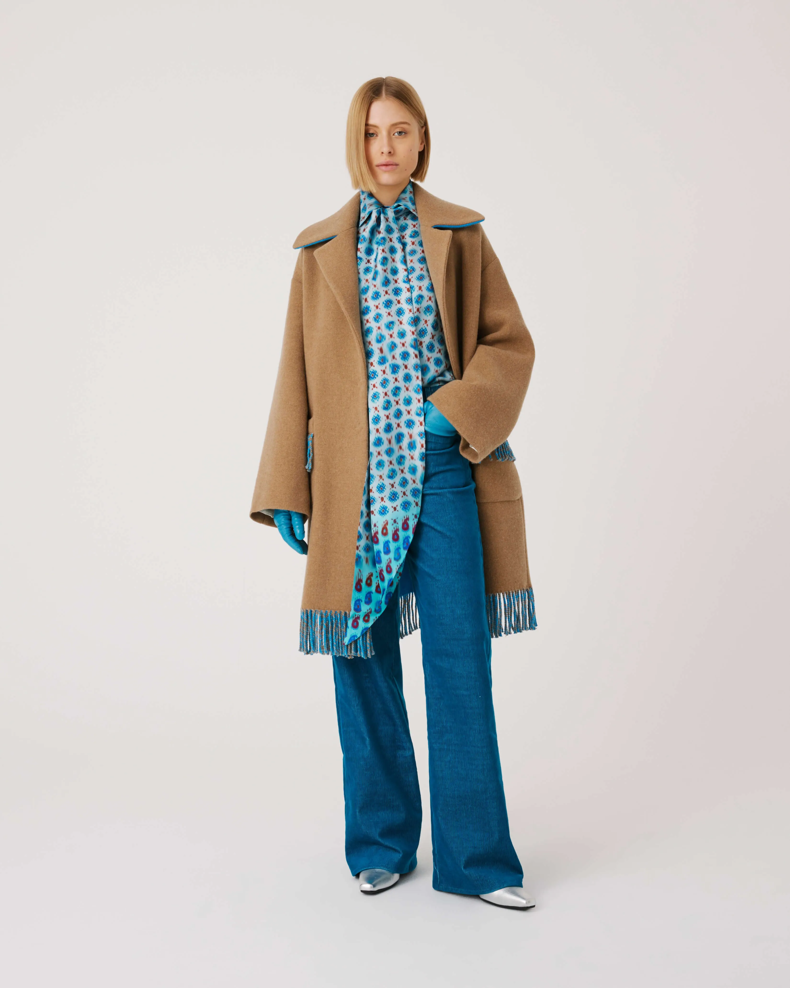 SFIZIO - TWO TONED COAT WITH FRINGE