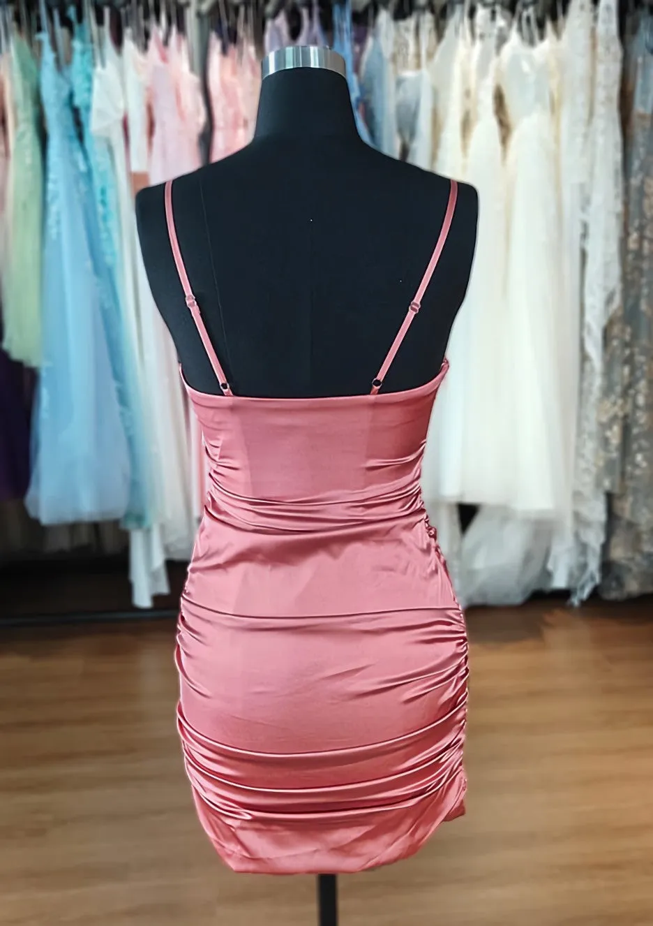 Sheath/Column Square Neckline Sleeveless Satin Short/Mini Homecoming Dress