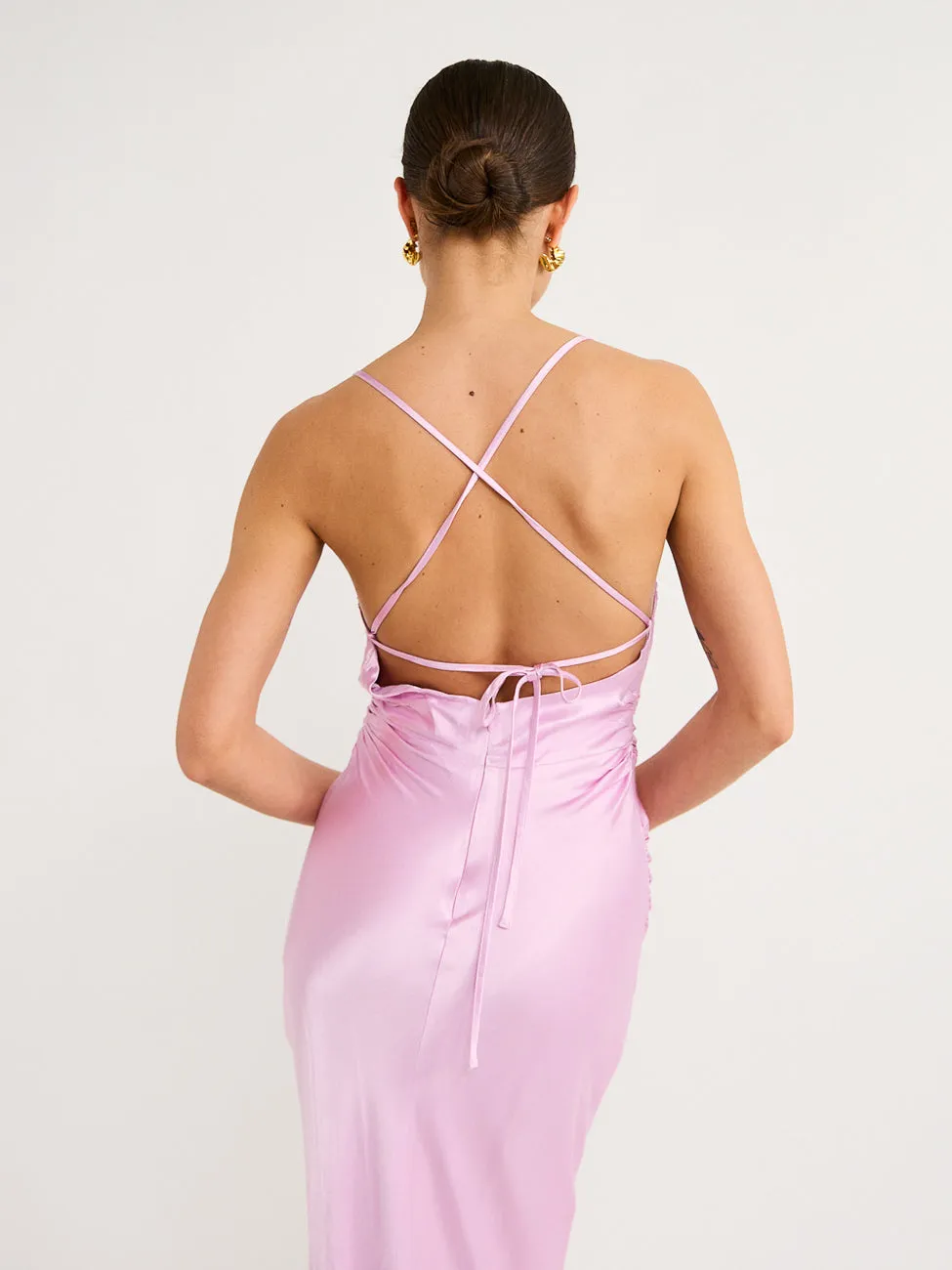 Shona Joy Ruched Backless Slip Dress in Peony