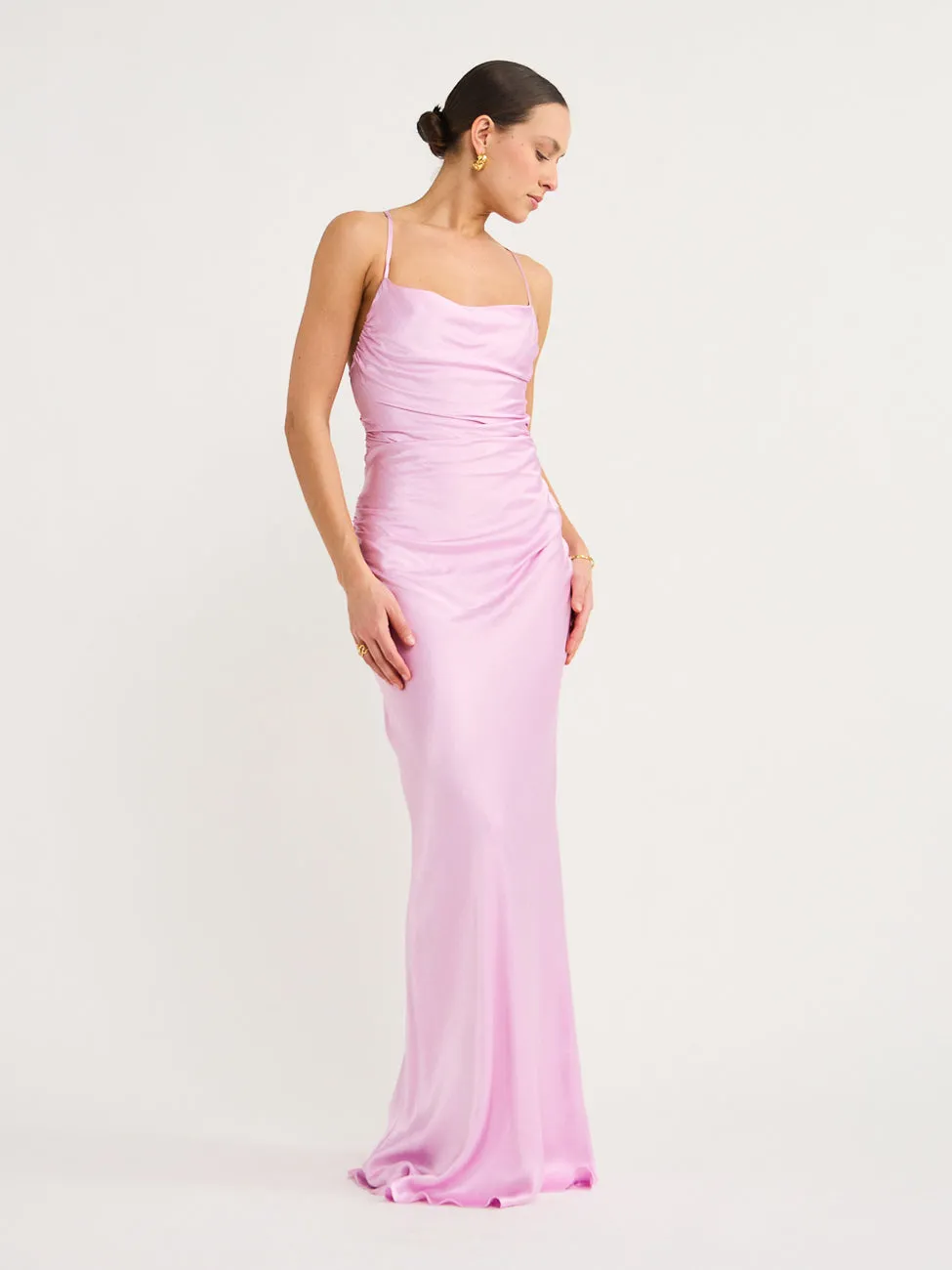 Shona Joy Ruched Backless Slip Dress in Peony