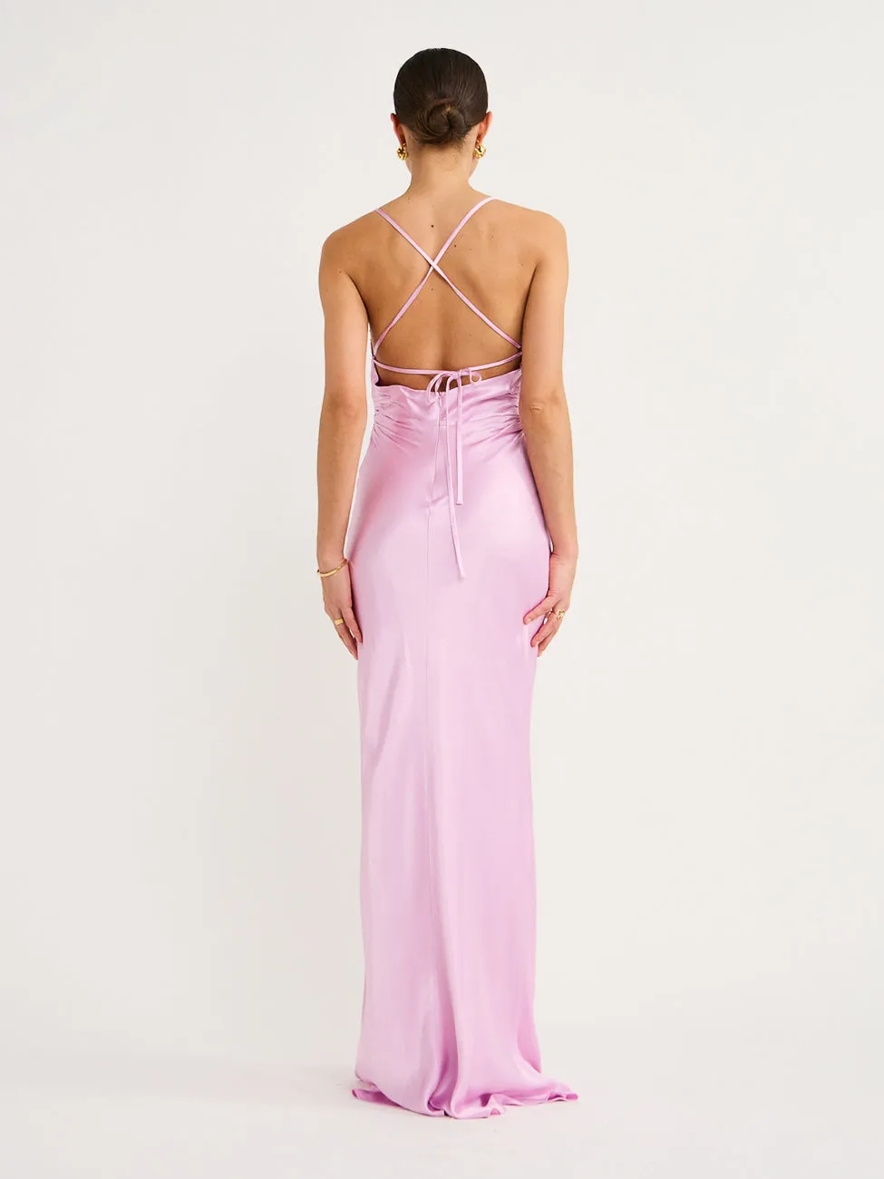 Shona Joy Ruched Backless Slip Dress in Peony