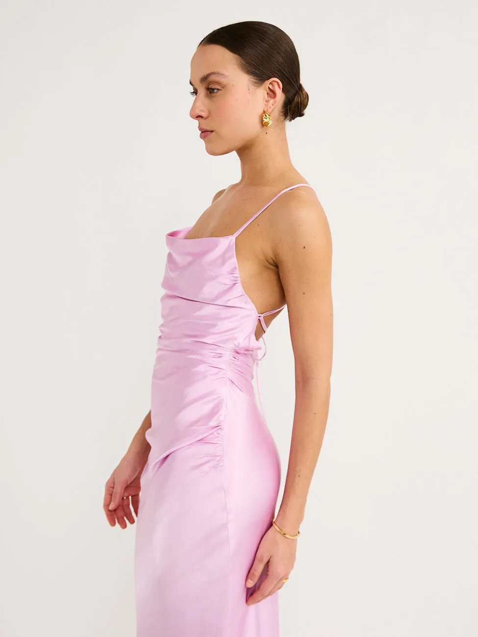 Shona Joy Ruched Backless Slip Dress in Peony