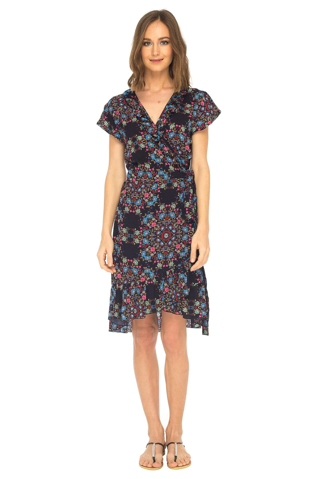 Short Floral Summer Wrap Dress