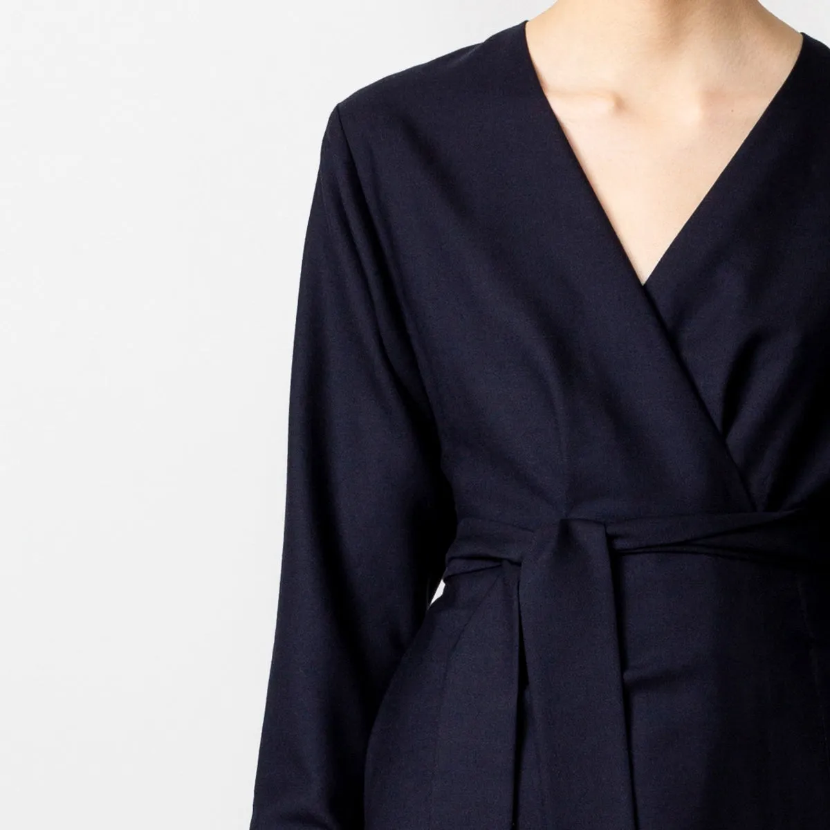 Short Wool Wrap Dress Dark Blue