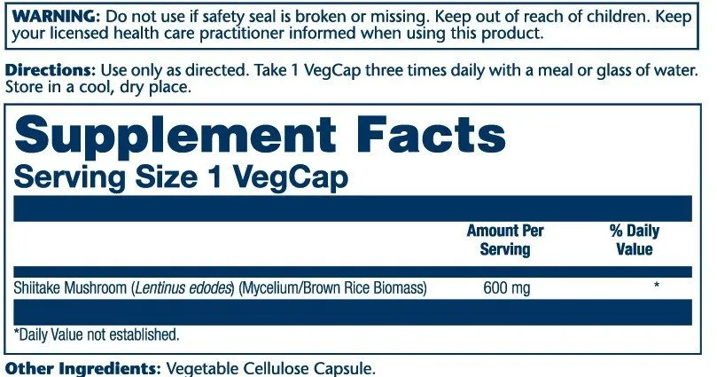 Solaray Shiitake Mushroom 600mg 100 Capsule