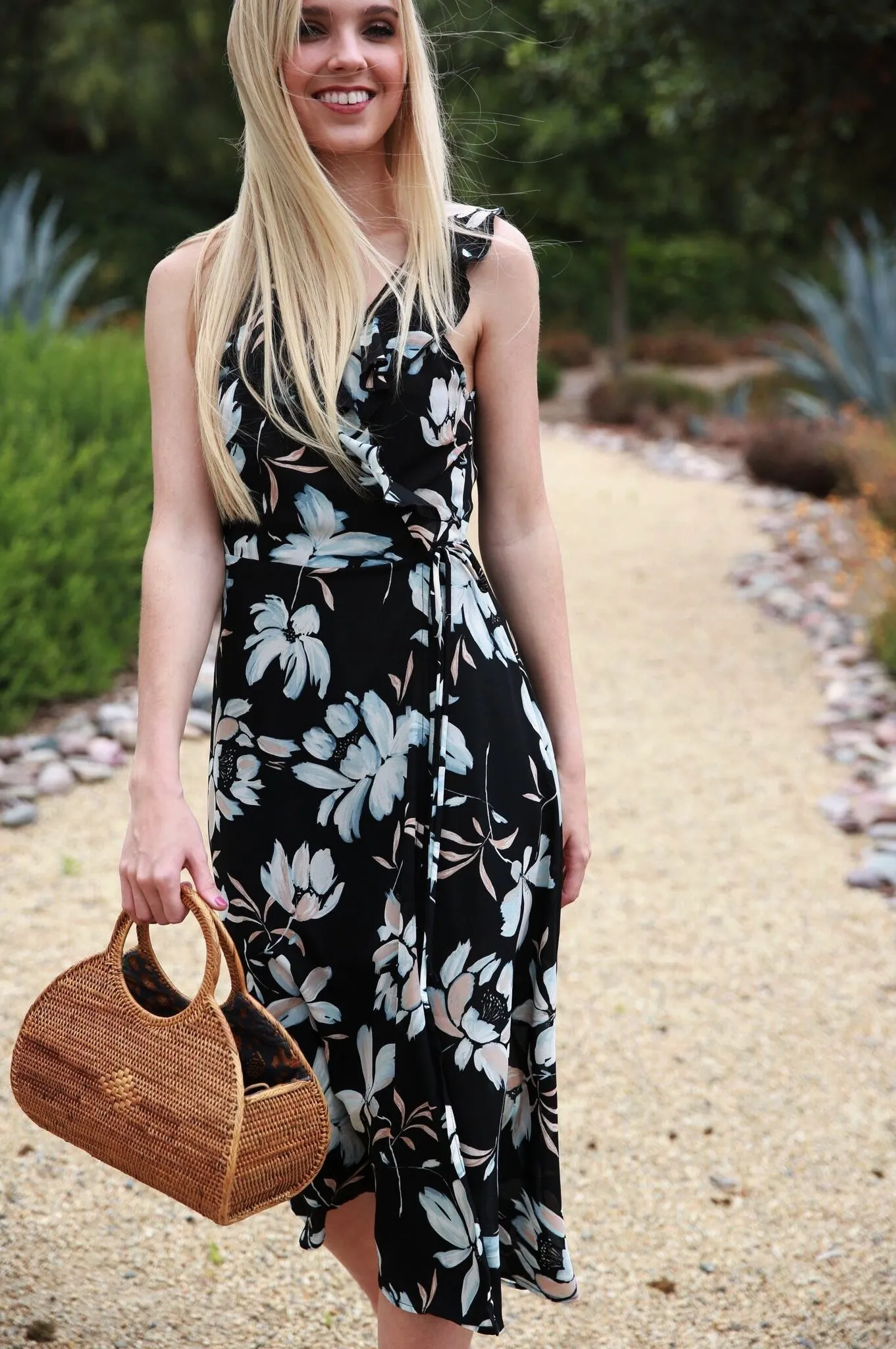 Southern Darling Wrap Around Dress Black Blue Floral