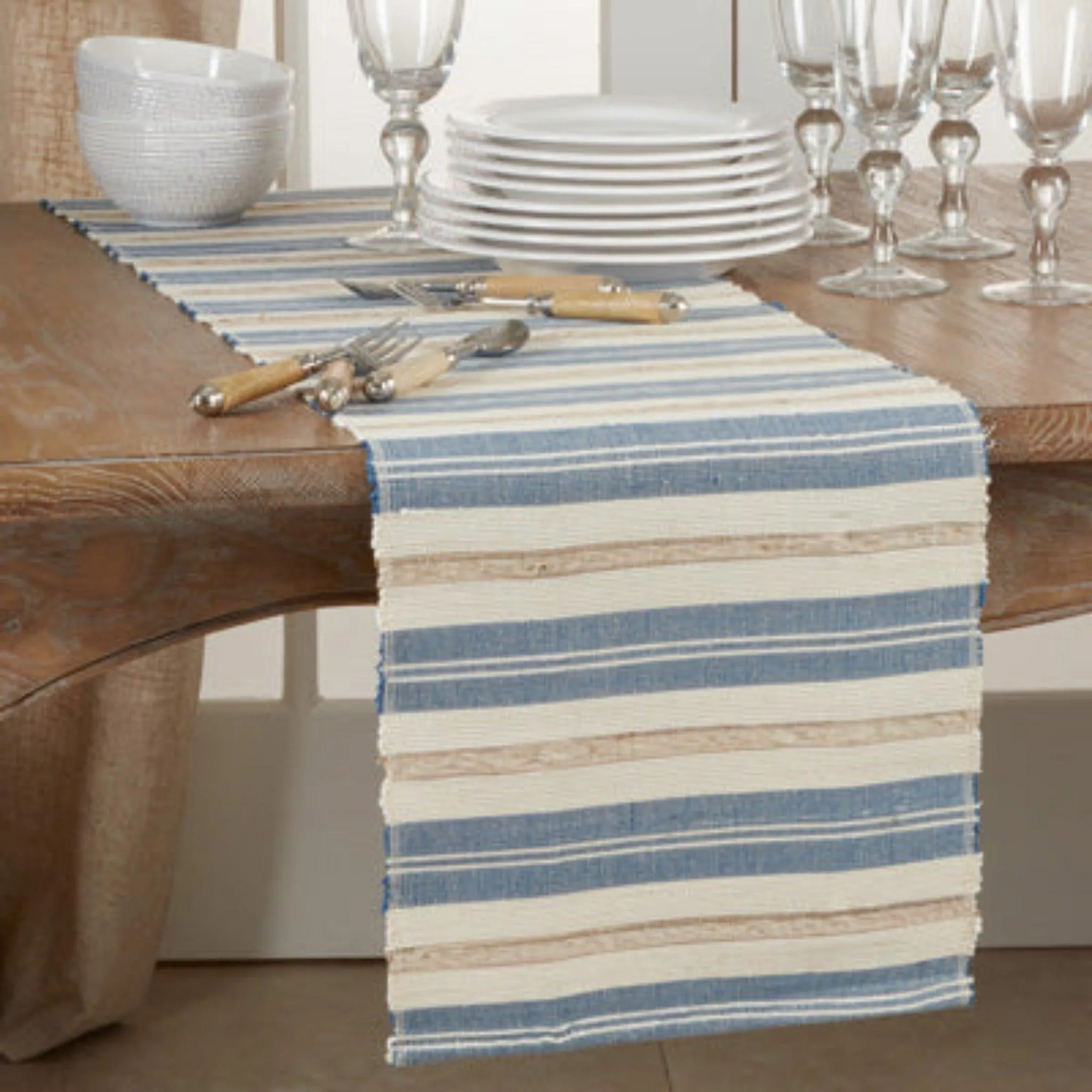 Striped Runner, Blue and Tan