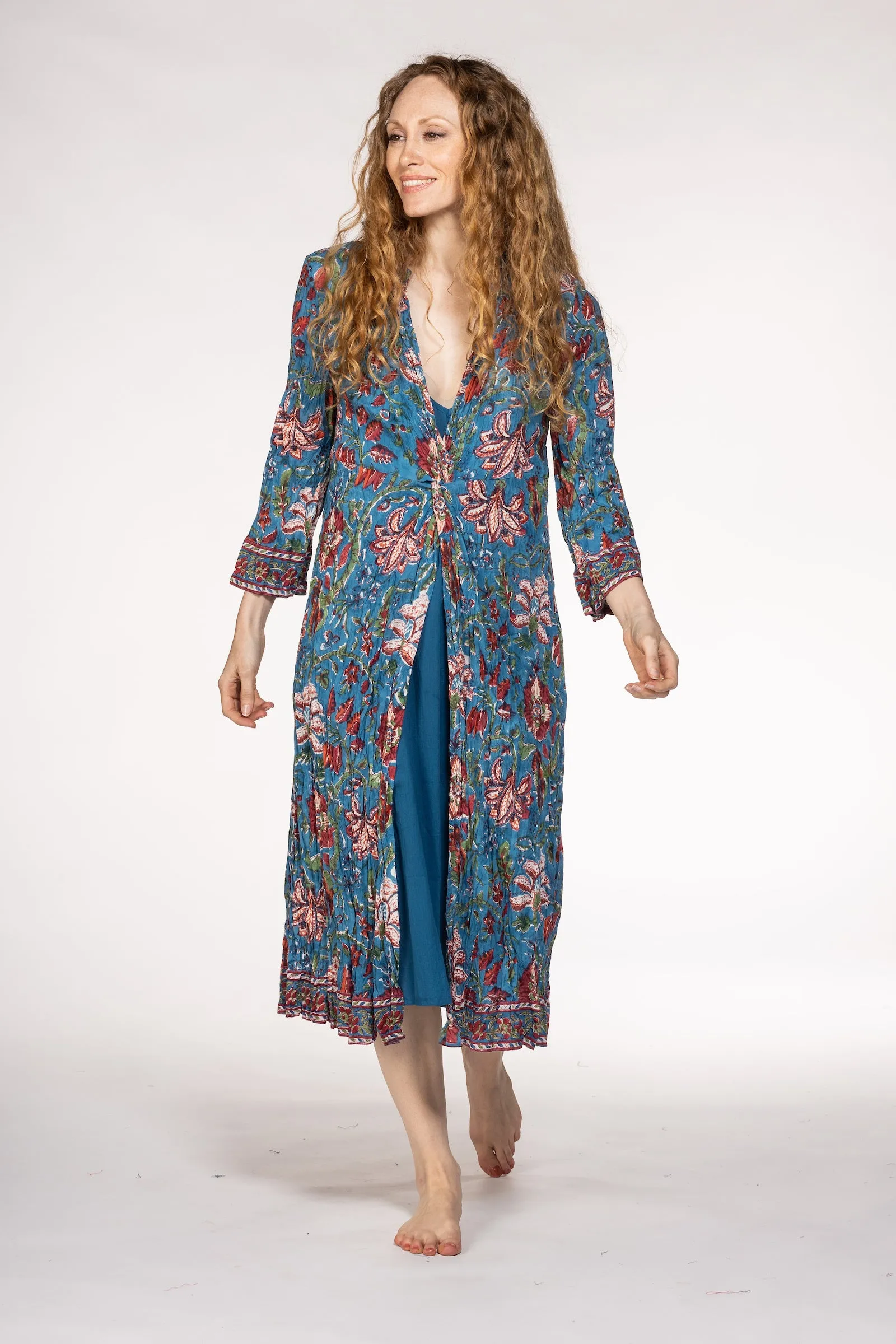 Sufiana Dress Hand Block Printed with Slip in Pure Cotton SS24