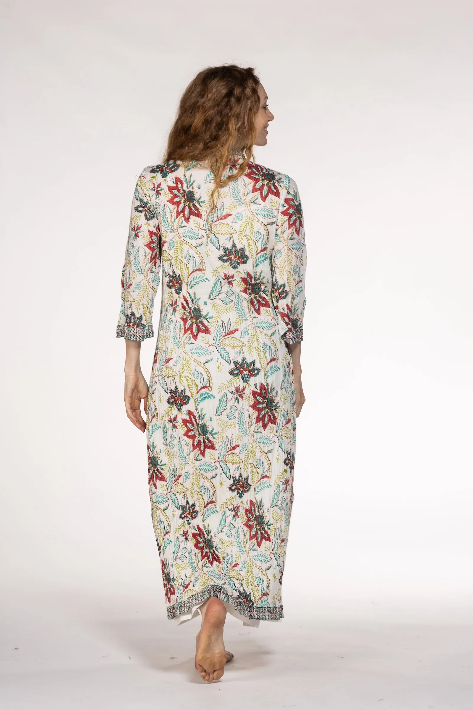 Sufiana Dress Hand Block Printed with Slip in Pure Cotton SS24