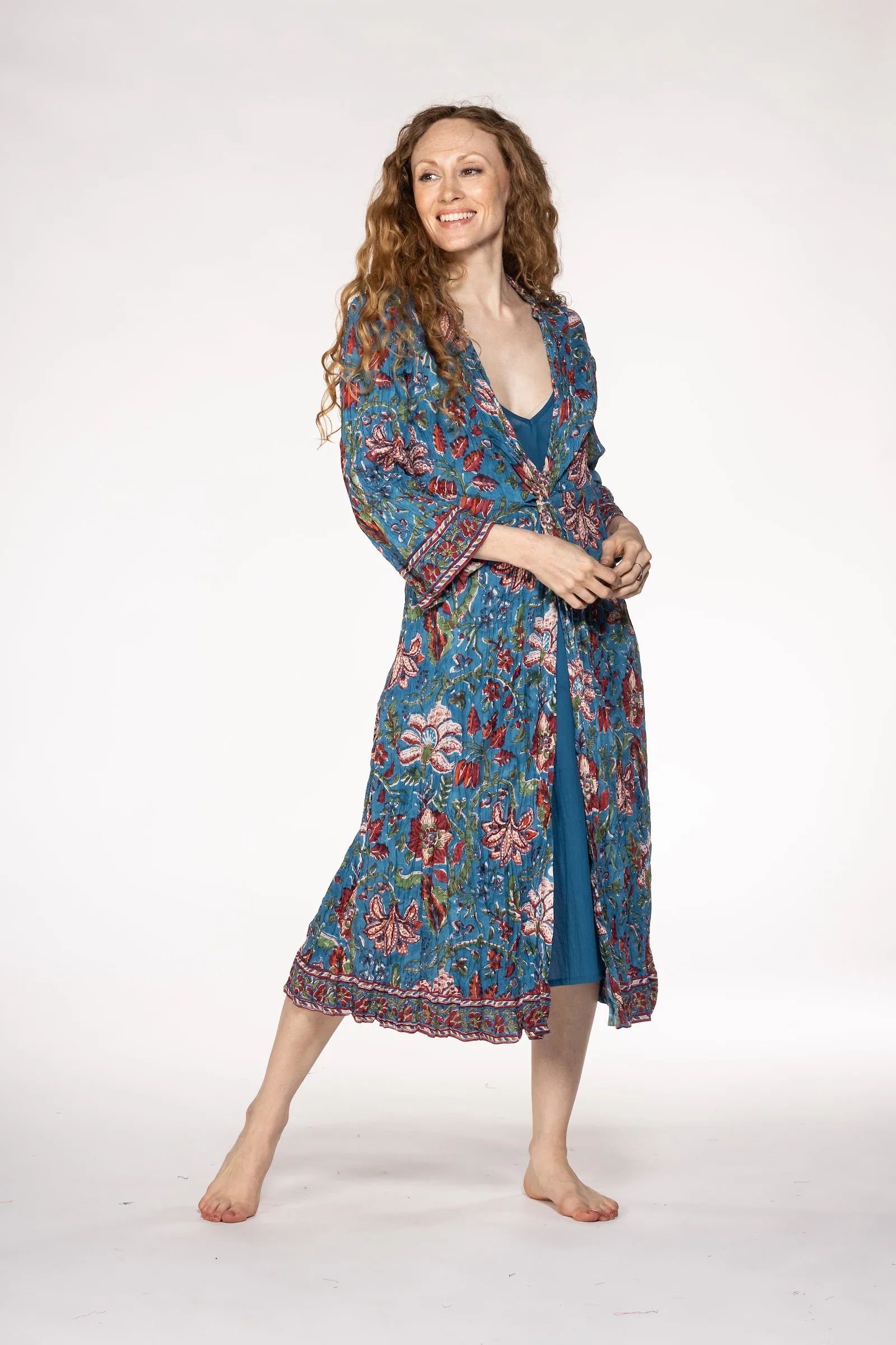 Sufiana Dress Hand Block Printed with Slip in Pure Cotton SS24