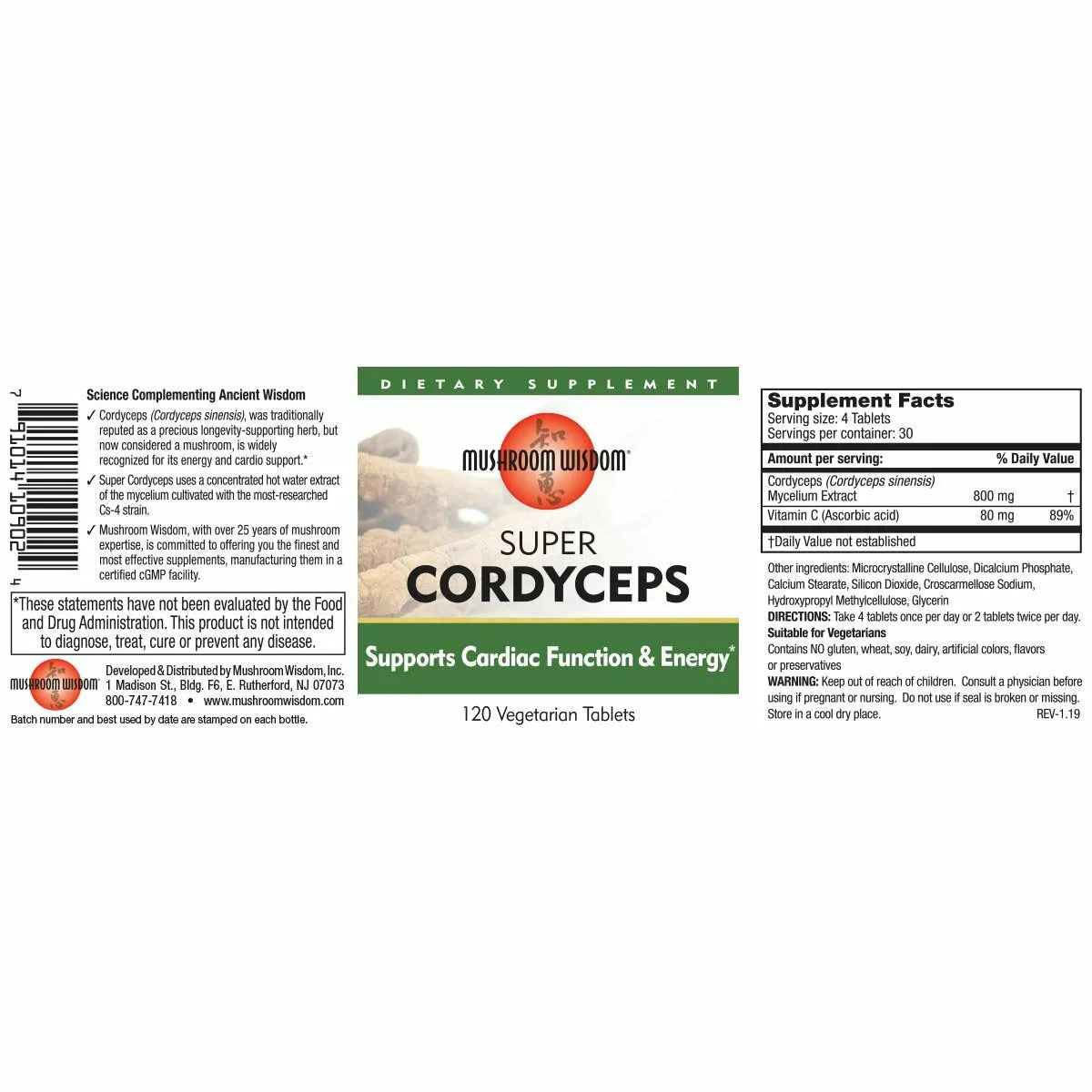 Super Cordyceps 120 vegtabs by Mushroom Wisdom, Inc.