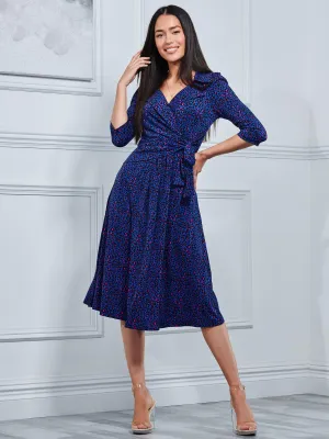 Sylvie Wrap Collar Dress, Blue Animal