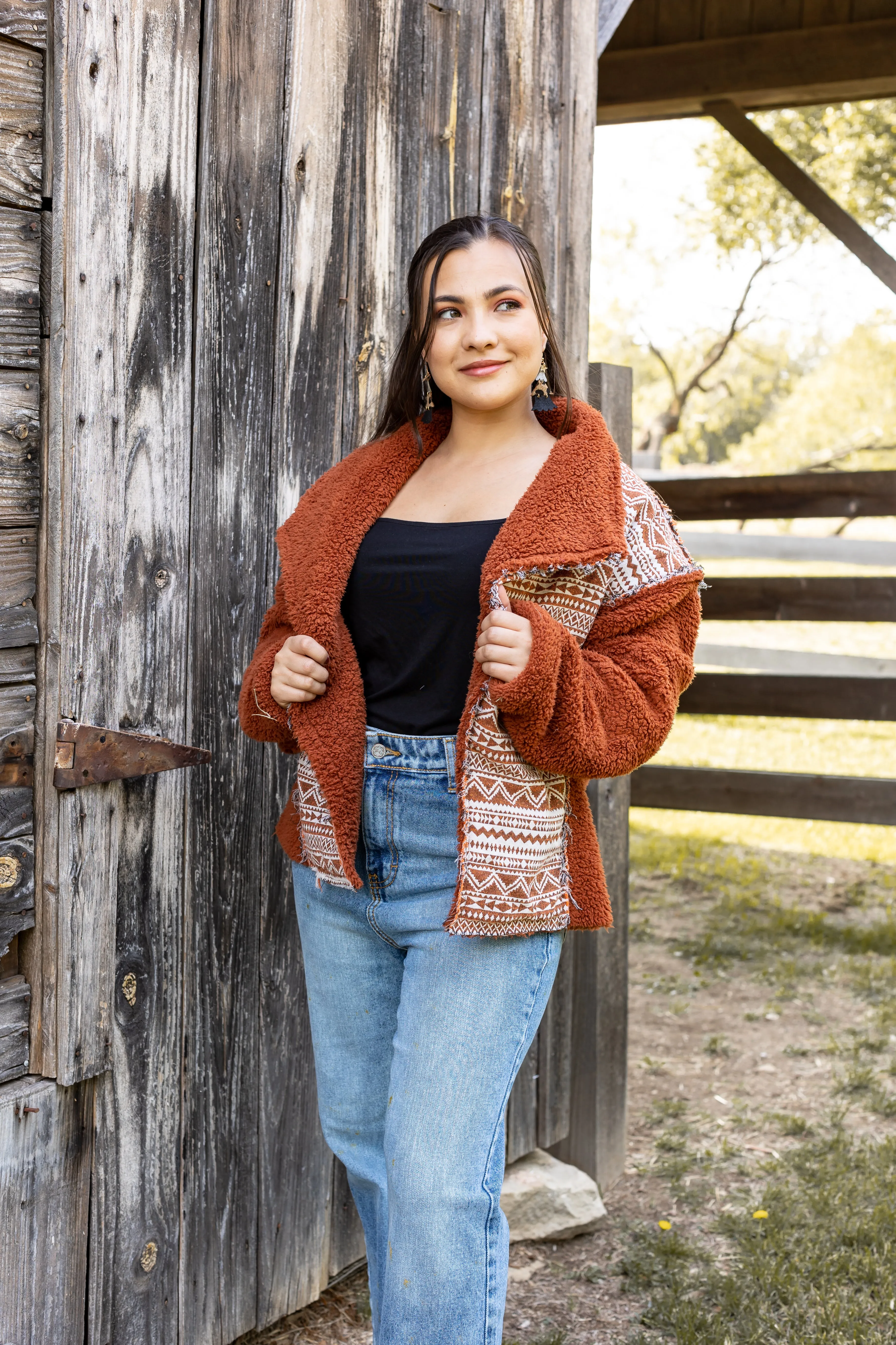 Tan Sherpa With Aztec Details