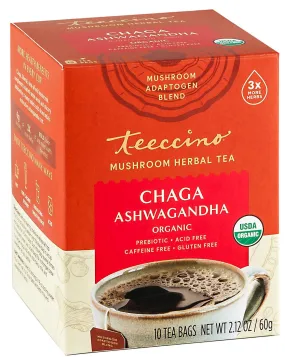 Teeccino Mushroom Herbal Tea Chaga Ashwagandha 10ct