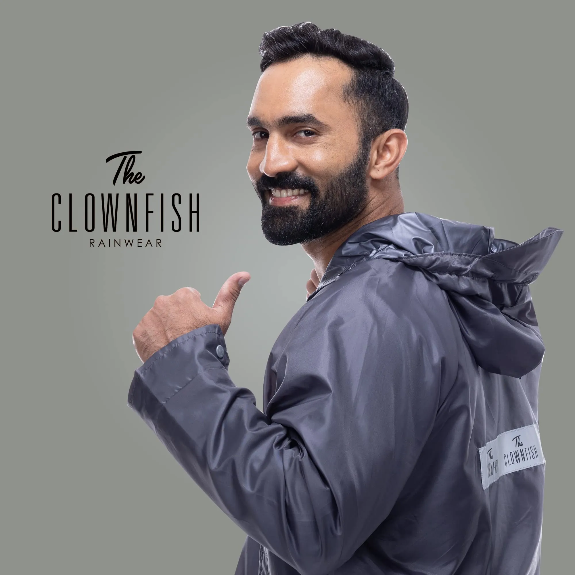 The Clownfish Arthur Series Men's Waterproof Polyester Double Coating Reversible Raincoat with Hood and Reflector Logo at Back. Set of Top and Bottom. Printed Plastic Pouch with Rope (Grey, XXX-Large)