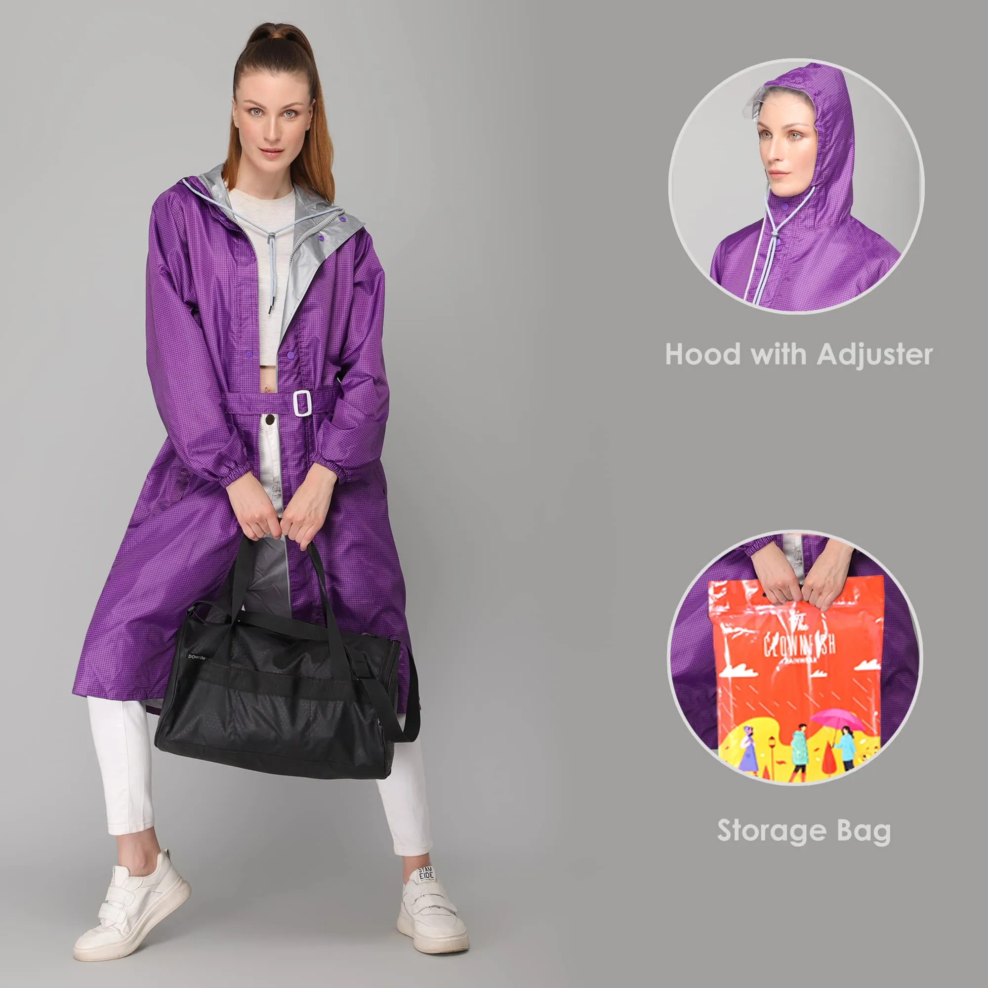 The CLOWNFISH by STRAUSS Raincoats for Women Waterproof Reversible Double Layer. Brilliant Pro Series (Purple, X-Large)