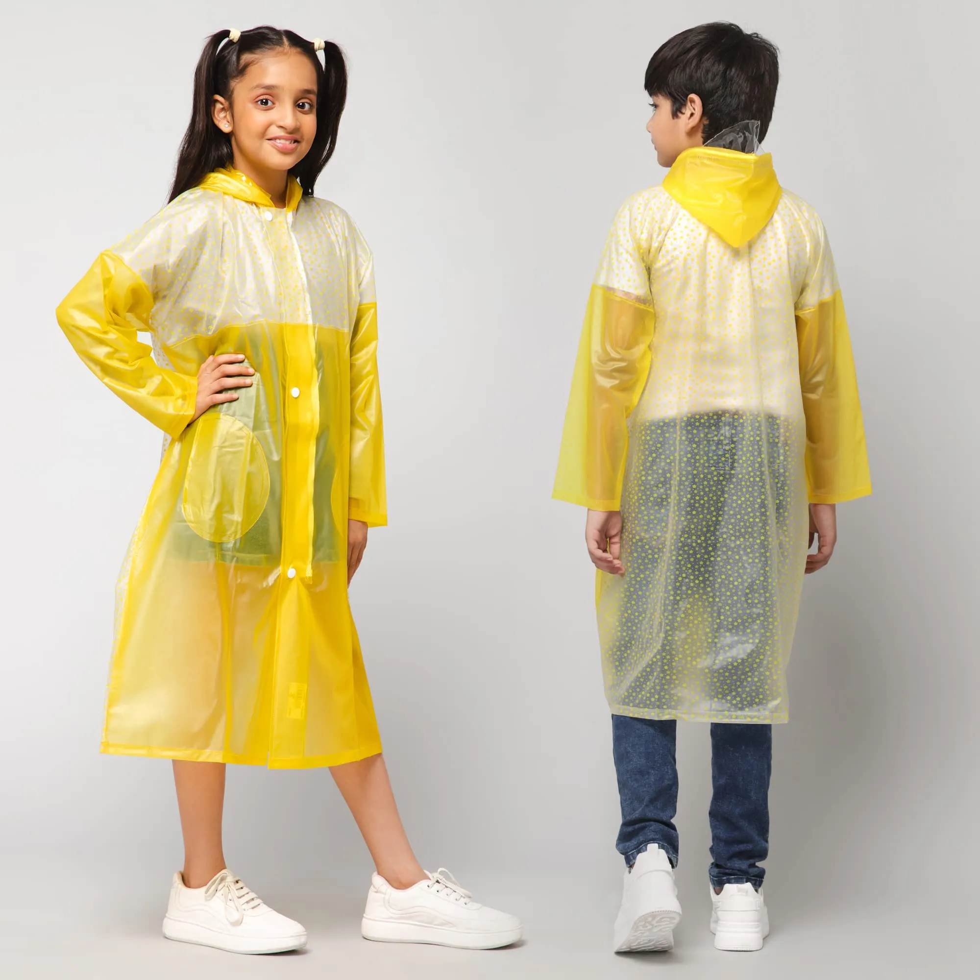 THE CLOWNFISH Drip Dude Series Unisex Kids Waterproof Single Layer PVC Longcoat/Raincoat with Adjustable Hood. Age-4-5 Years (Lemon Yellow)