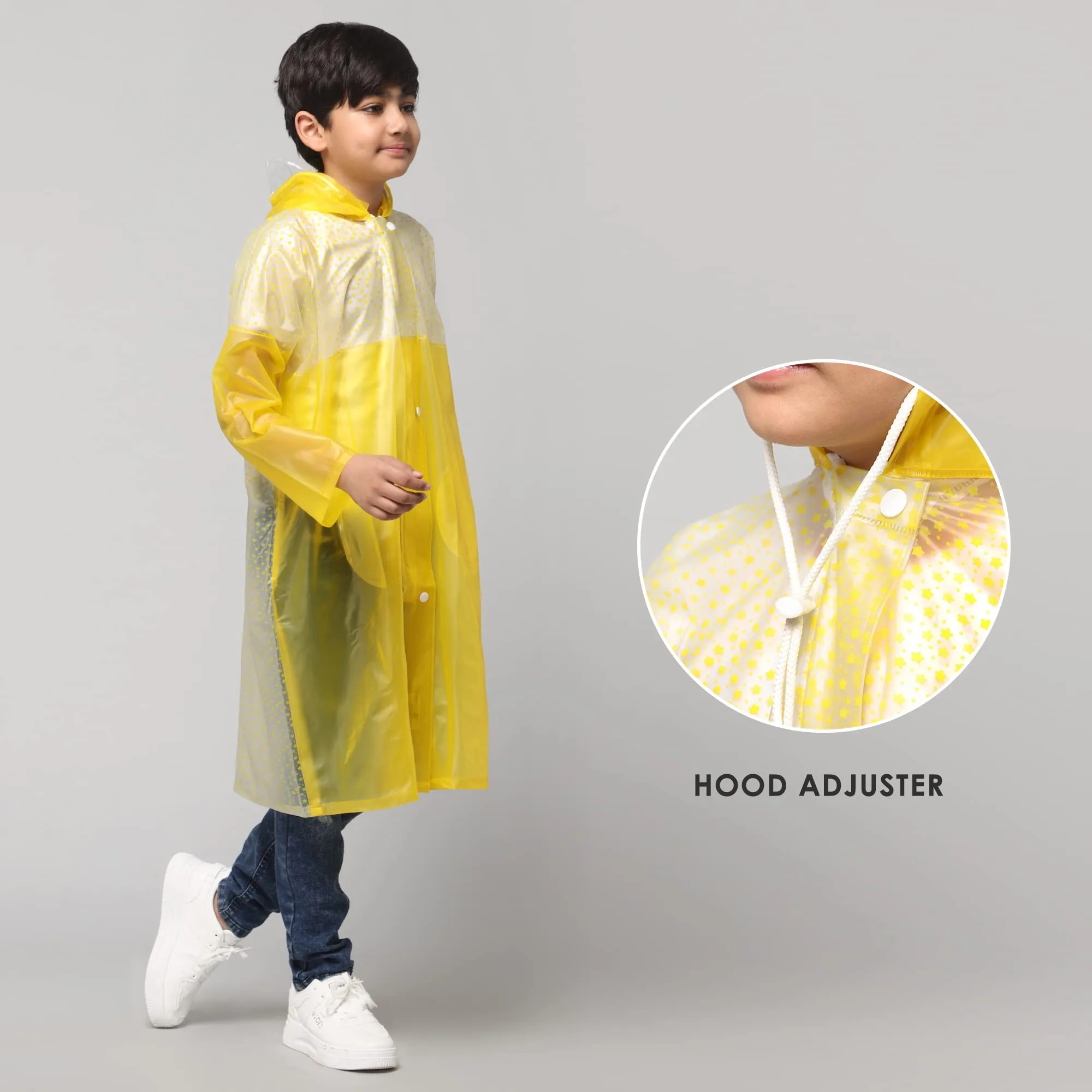 THE CLOWNFISH Drip Dude Series Unisex Kids Waterproof Single Layer PVC Longcoat/Raincoat with Adjustable Hood. Age-6-7 Years (Lemon Yellow)