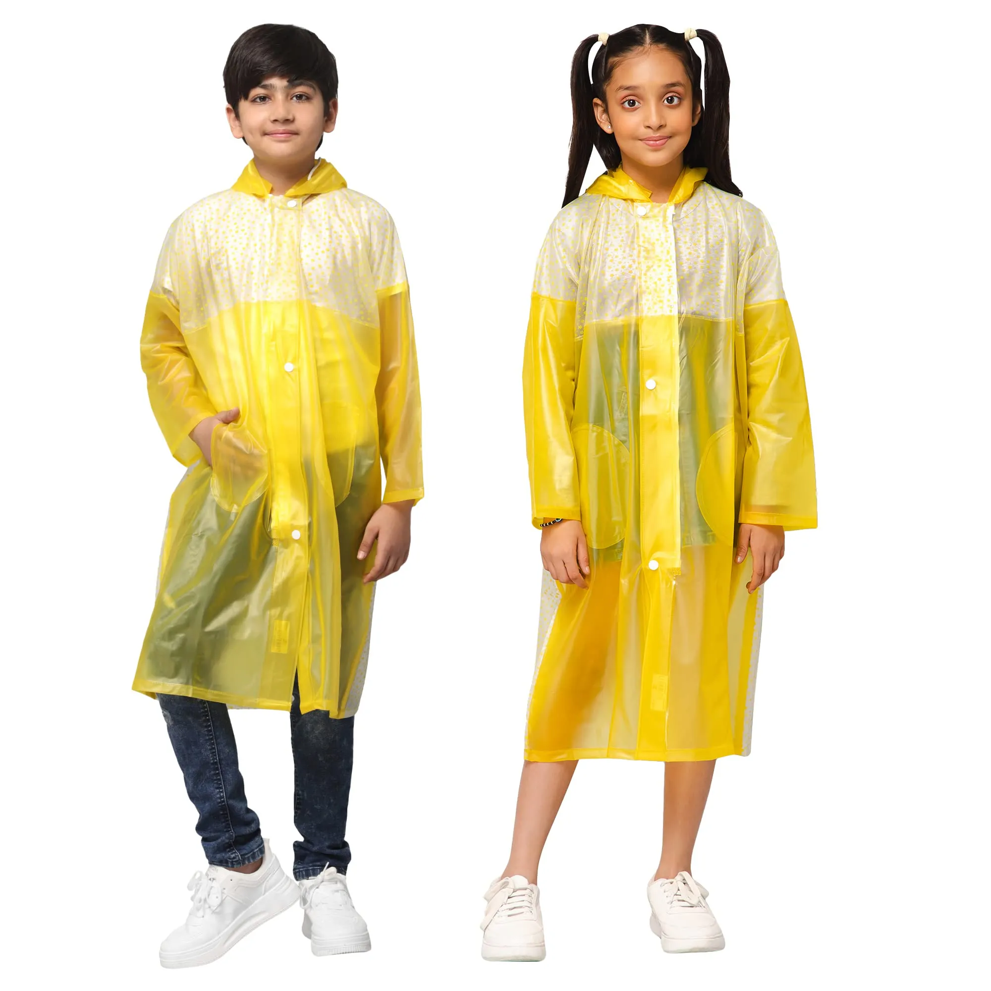 THE CLOWNFISH Drip Dude Series Unisex Kids Waterproof Single Layer PVC Longcoat/Raincoat with Adjustable Hood. Age-6-7 Years (Lemon Yellow)