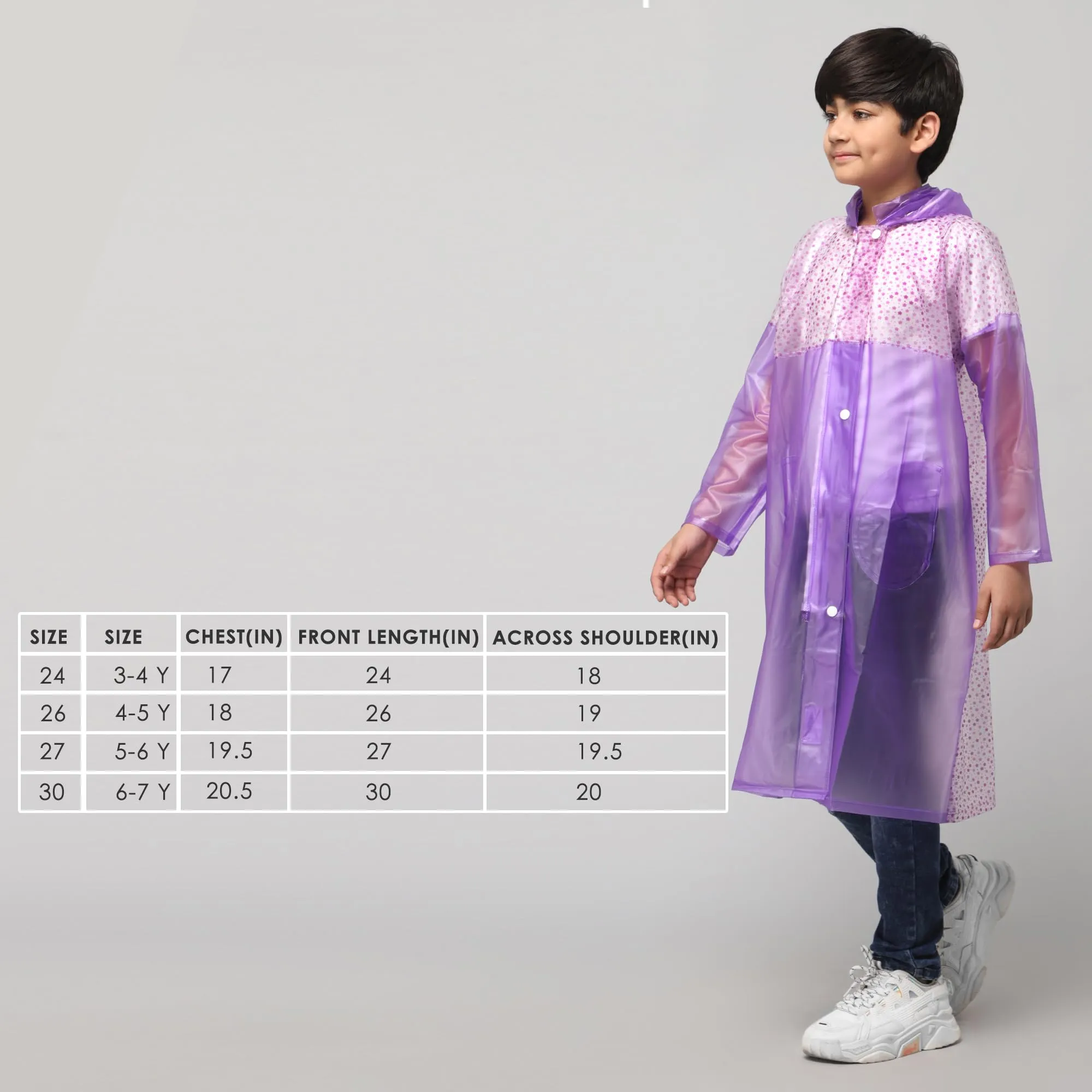 THE CLOWNFISH Drip Dude Series Unisex Kids Waterproof Single Layer PVC Longcoat/Raincoat with Adjustable Hood. Age-6-7 Years (Purple)