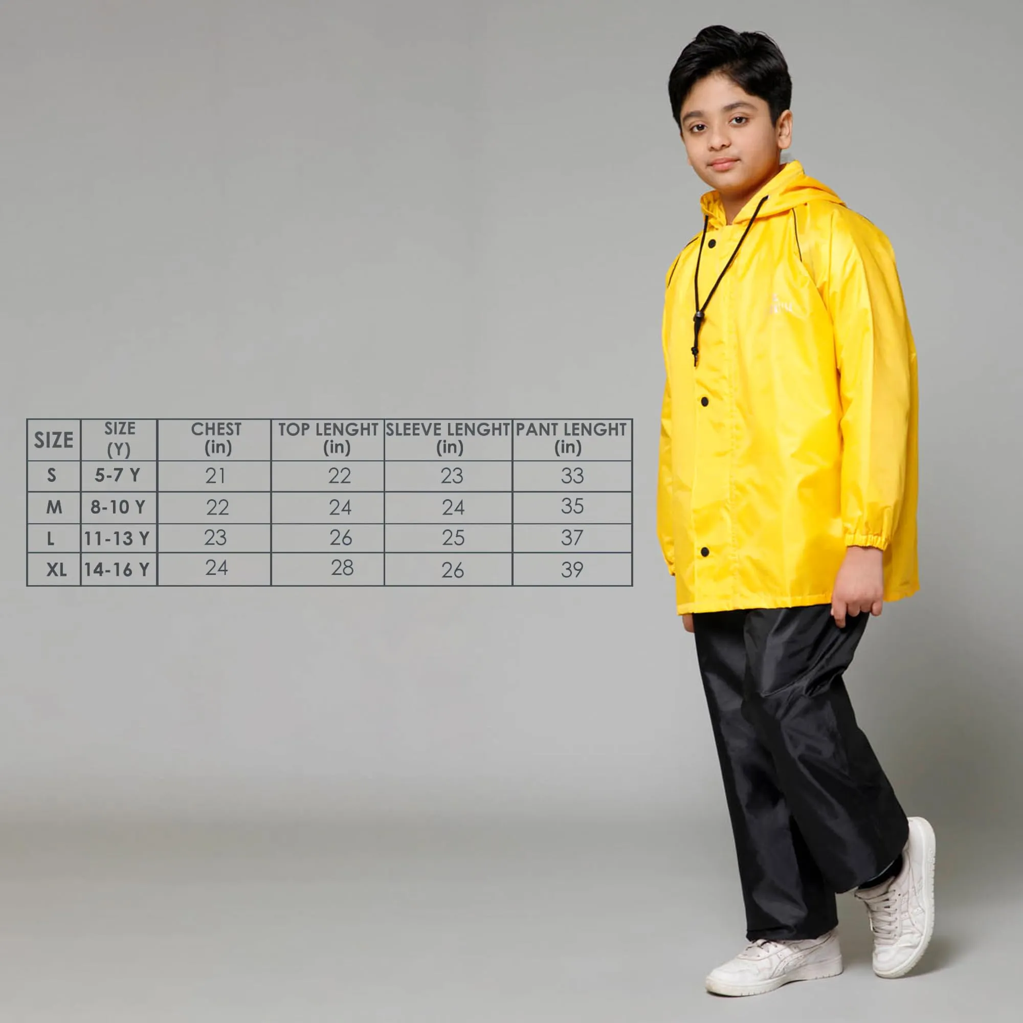 THE CLOWNFISH Duke Series Kids Waterproof Polyester Double Coating Reversible Raincoat with Hood and Reflector Logo at Back. Set of Top and Bottom. Printed Plastic Pouch. Kid Age-14-16 years (Yellow)