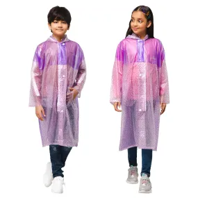 THE CLOWNFISH Misty Magic Series Unisex Kids Waterproof Single Layer PVC Longcoat/Raincoat with Adjustable Hood. Age-3-4 Years (Purple)