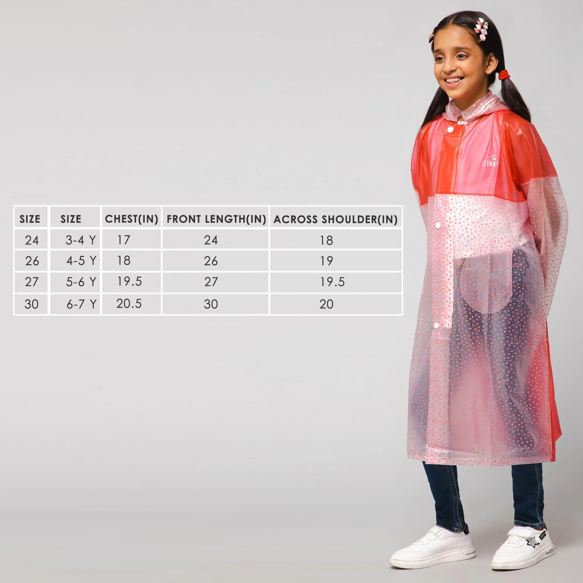 THE CLOWNFISH Misty Magic Series Unisex Kids Waterproof Single Layer PVC Longcoat/Raincoat with Adjustable Hood. Age-3-4 Years (Rose Red)