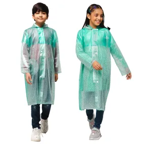 THE CLOWNFISH Misty Magic Series Unisex Kids Waterproof Single Layer PVC Longcoat/Raincoat with Adjustable Hood. Age-4-5 Years (Aqua Green)