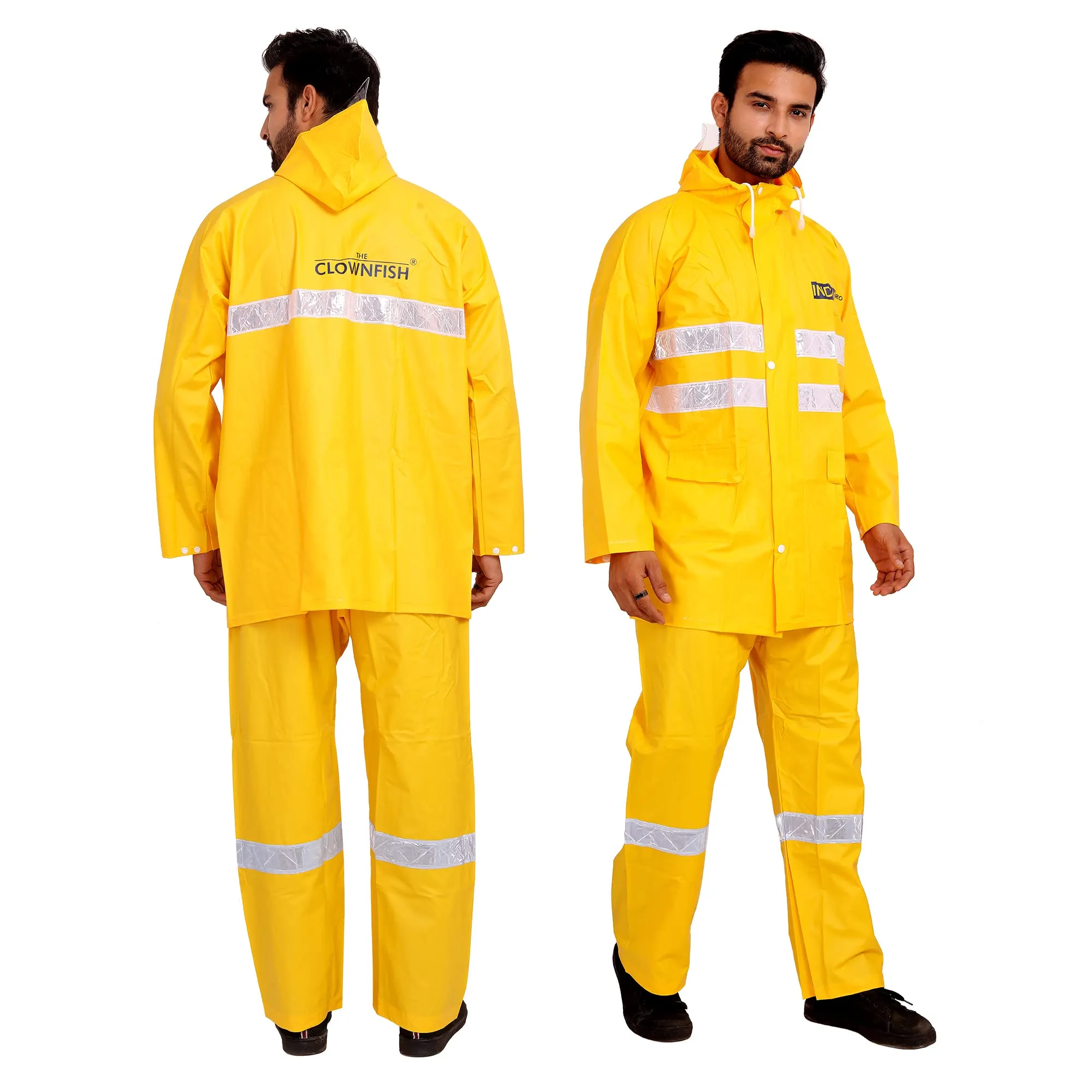 THE CLOWNFISH Polyester Rain Coat Casual Style For Men Waterproof For Bike With Hood Raincoat For Men. Set Of Top And Bottom Packed In A Storage Bag Indus Pro Series (Yellow, Xx-Large)