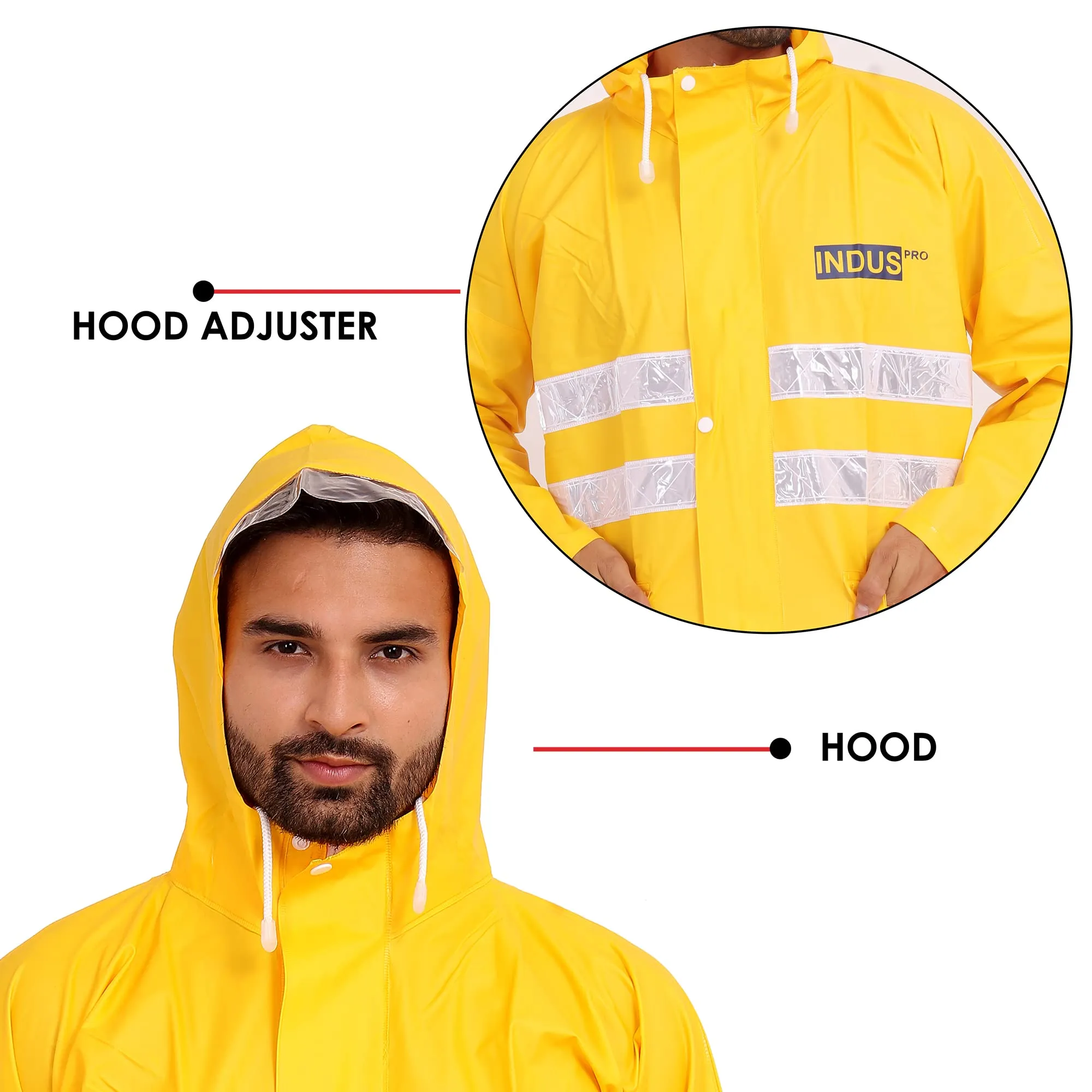 THE CLOWNFISH Polyester Rain Coat Casual Style For Men Waterproof For Bike With Hood Raincoat For Men. Set Of Top And Bottom Packed In A Storage Bag Indus Pro Series (Yellow, Xx-Large)