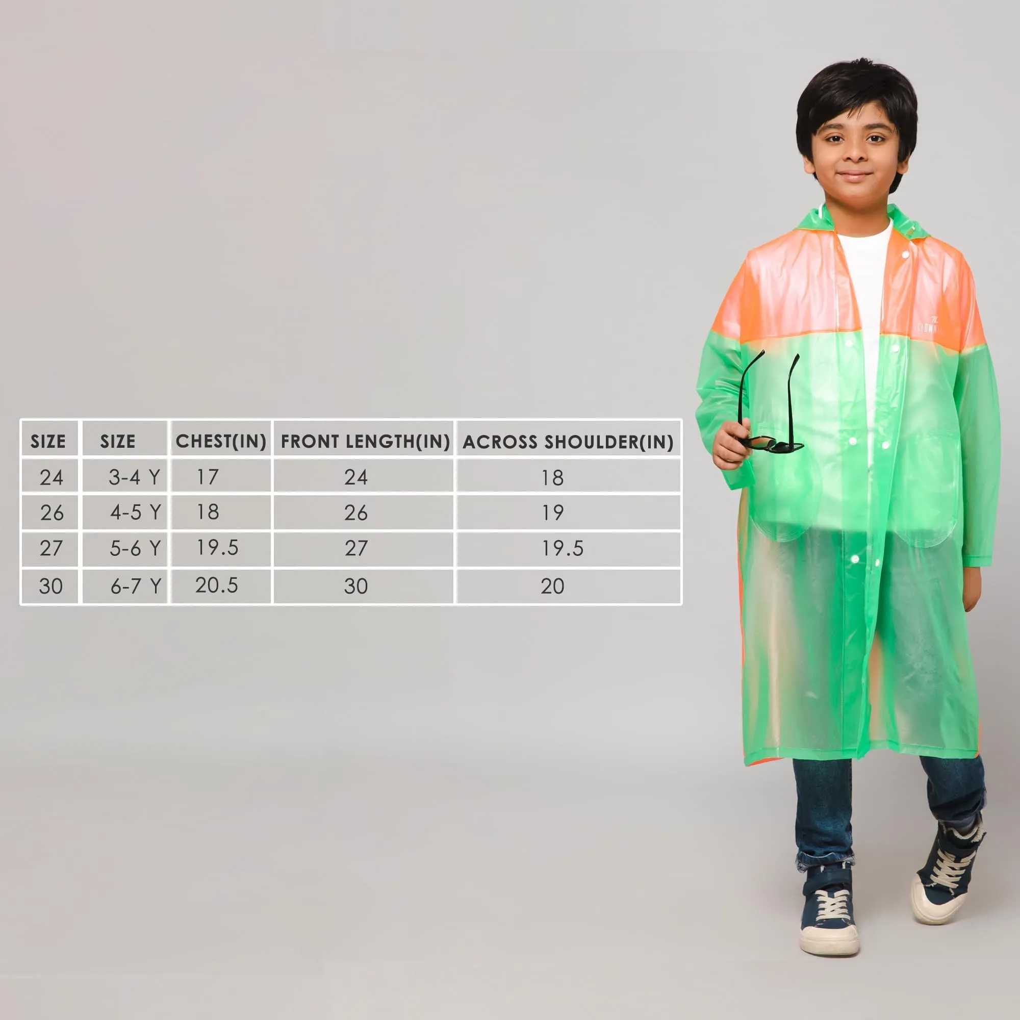 THE CLOWNFISH Puddle Jumper Series Unisex Kids Waterproof Single Layer PVC Longcoat/Raincoat with Adjustable Hood. Age-6-7 Years (Fluoroscent Pink)