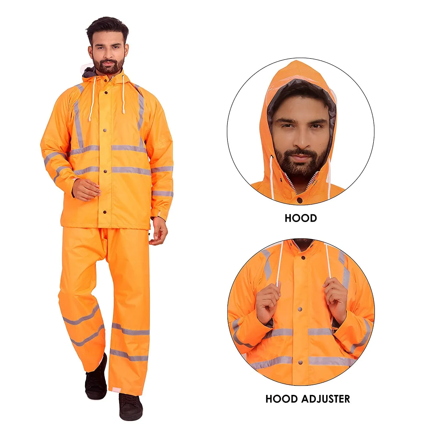 THE CLOWNFISH Rain Coat for Men Waterproof for Bike Raincoat for Men with Hood. Set of Top and Bottom. Debonair Series (Orange, X-Large)