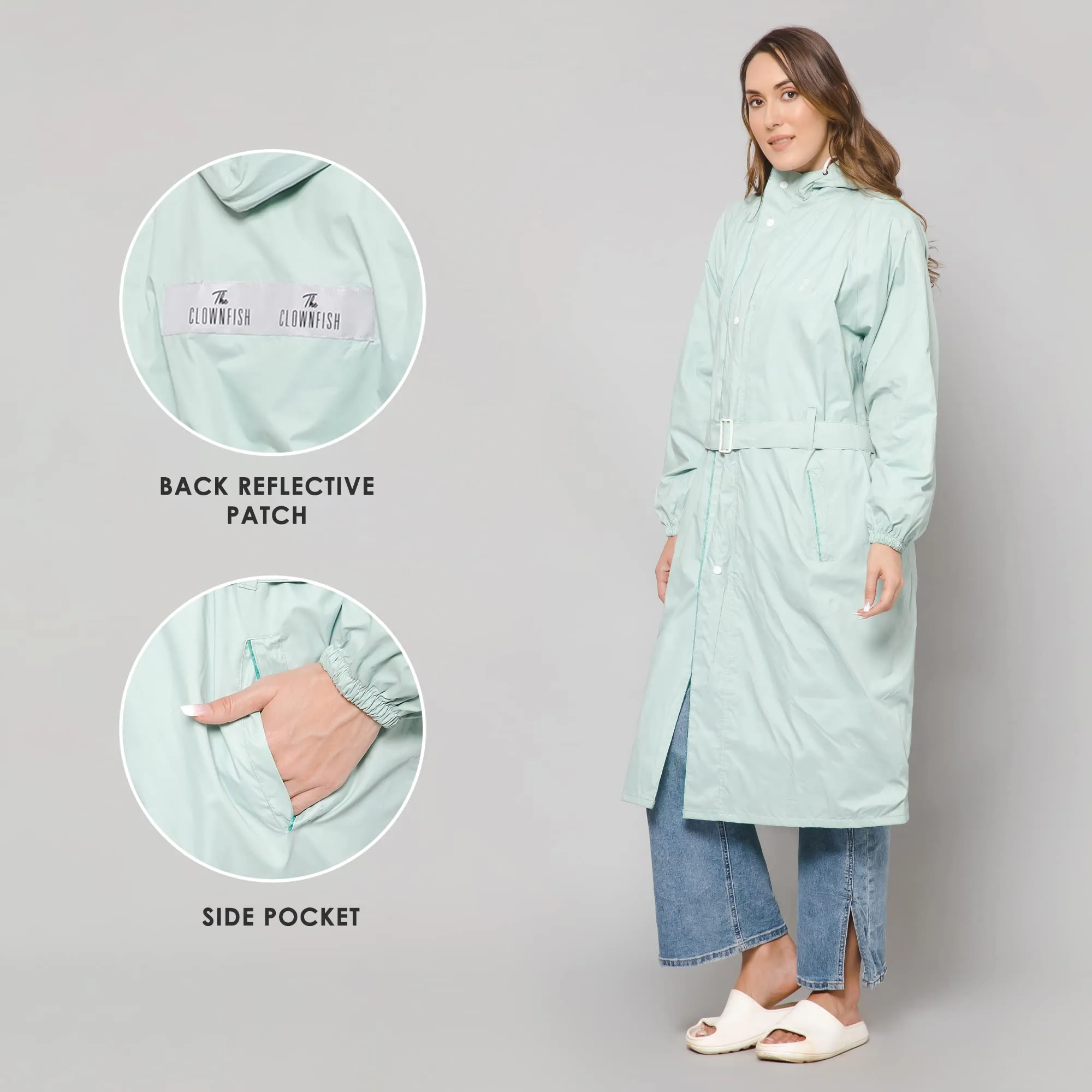 THE CLOWNFISH Raincoats for Women Rain Coat for Women Longcoat Raincoat for Ladies Waterproof Reversible Double Layer. Aquashield Series (Pista Green, XX-Large)