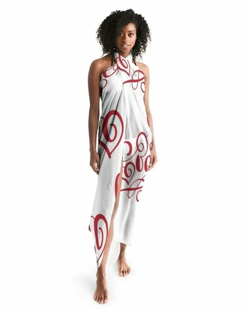 Uniquely You Sheer Sarong Swimsuit Cover Up Wrap / White and Red