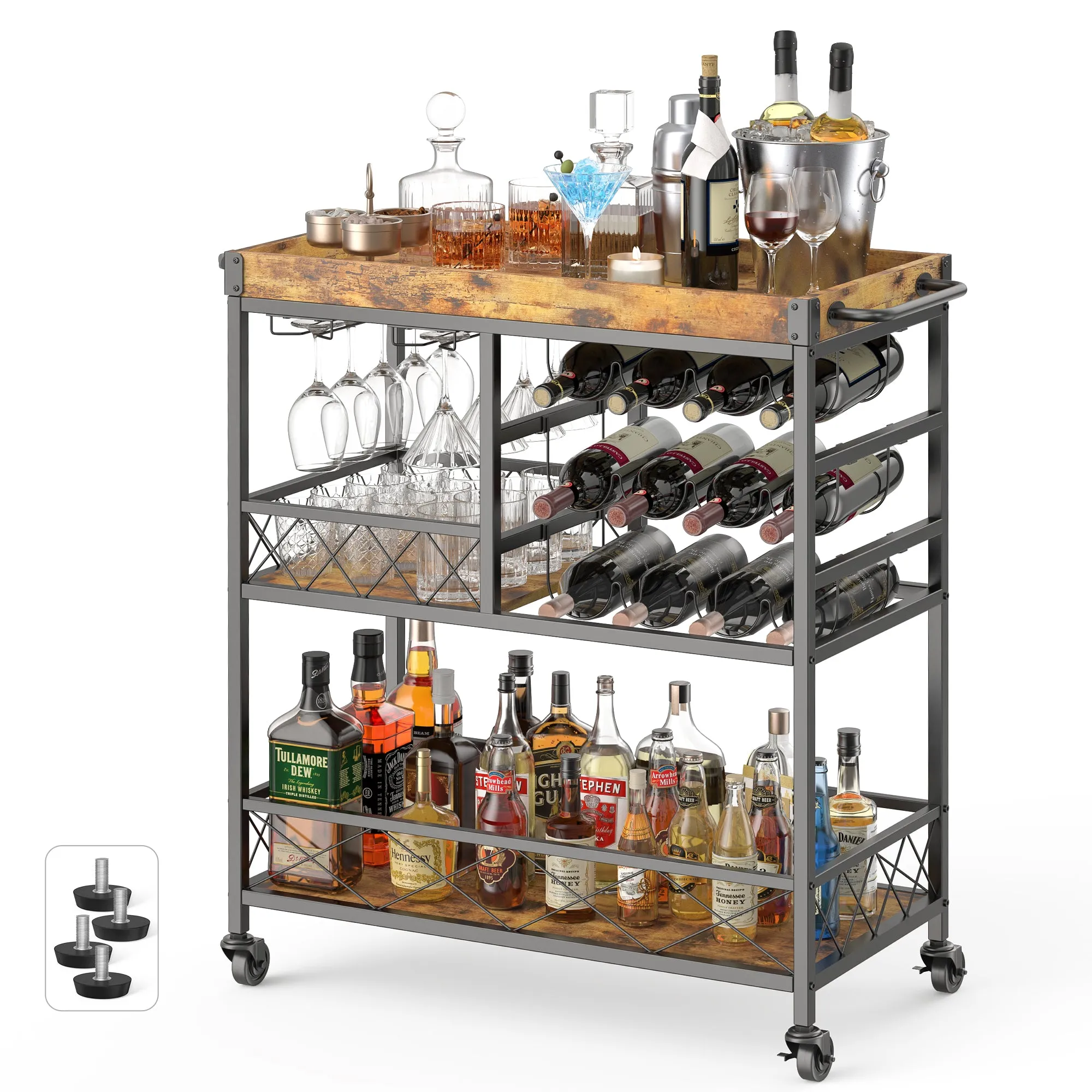 Victure AK40 3-Tier 38" Home Bar Serving Cart with Lockable Wheels