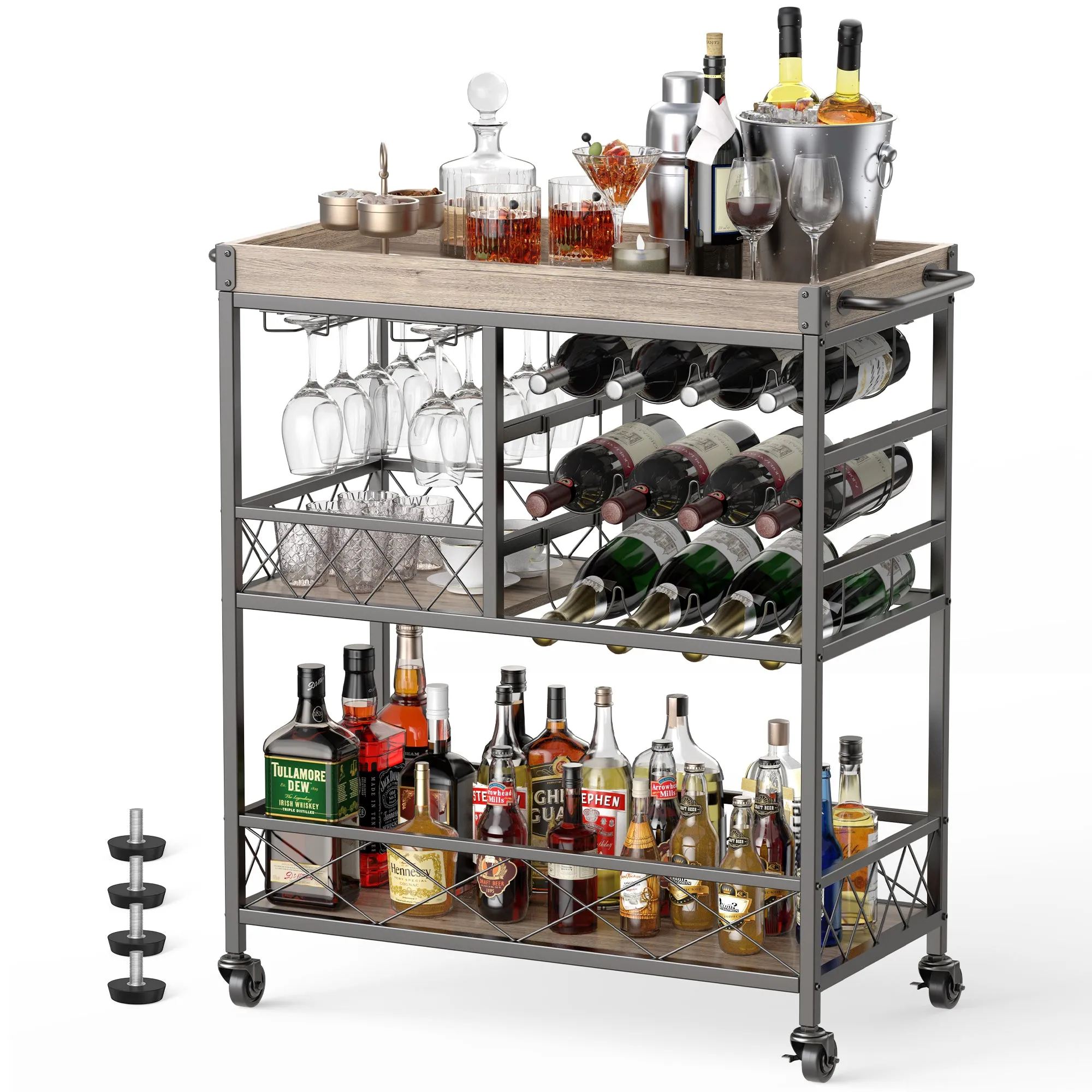 Victure AK40 3-Tier 38" Home Bar Serving Cart with Lockable Wheels