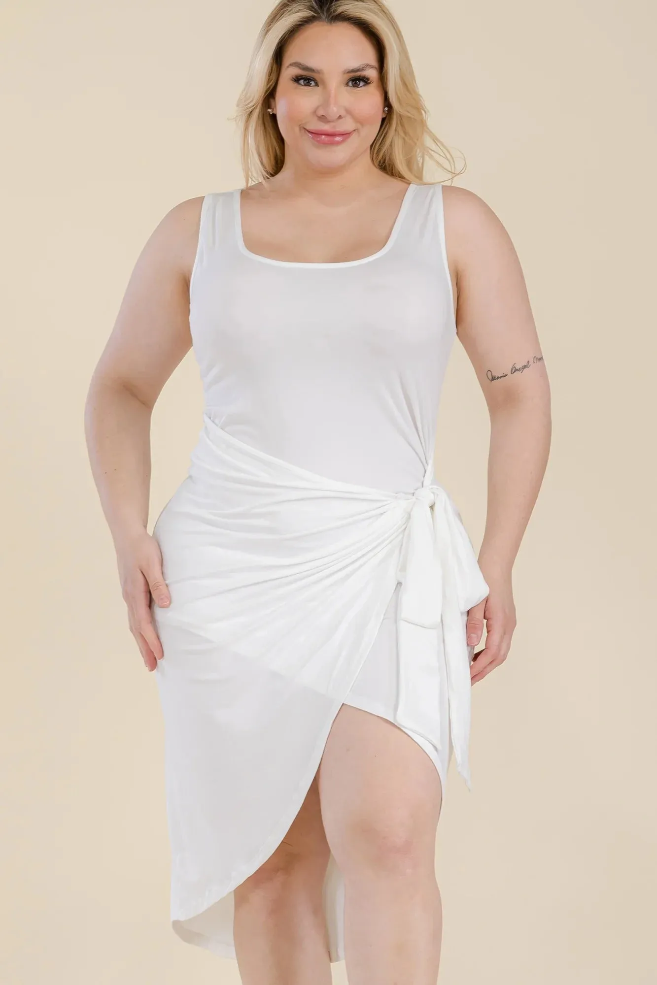 Voluptuous ( ) Plus Size Solid Wrap Front Tie Side Midi Dress - Ships from The USA