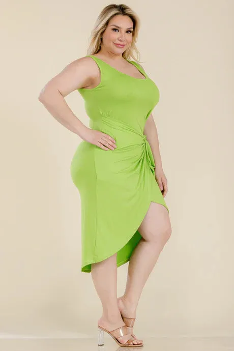 Voluptuous ( ) Plus Size Solid Wrap Front Tie Side Midi Dress - Ships from The USA