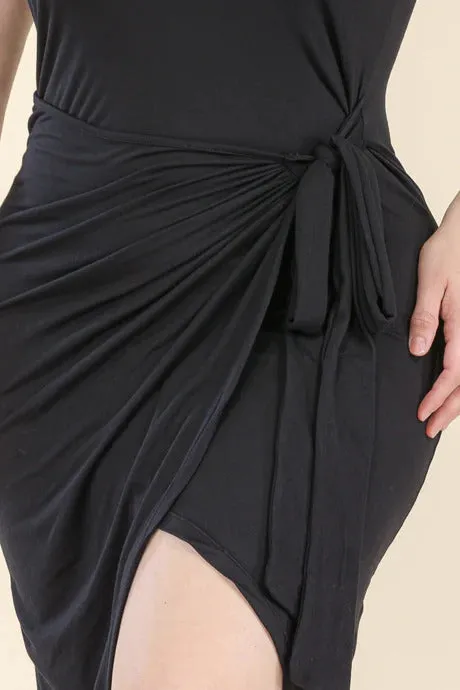 Voluptuous ( ) Plus Size Solid Wrap Front Tie Side Midi Dress - Ships from The USA