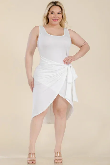 Voluptuous ( ) Plus Size Solid Wrap Front Tie Side Midi Dress - Ships from The USA