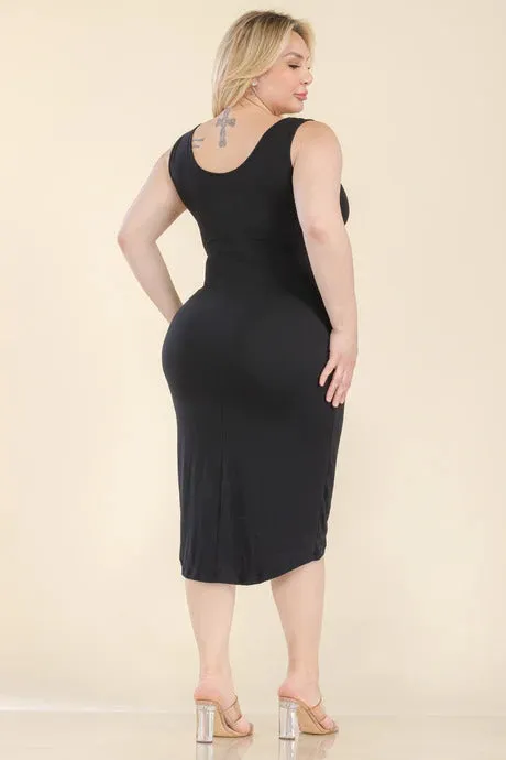 Voluptuous ( ) Plus Size Solid Wrap Front Tie Side Midi Dress - Ships from The USA