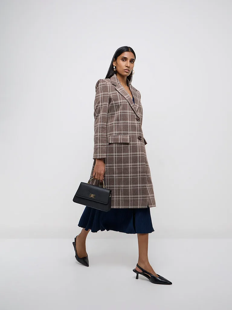 Wardrobe Dark Brown Checkered Long Coat