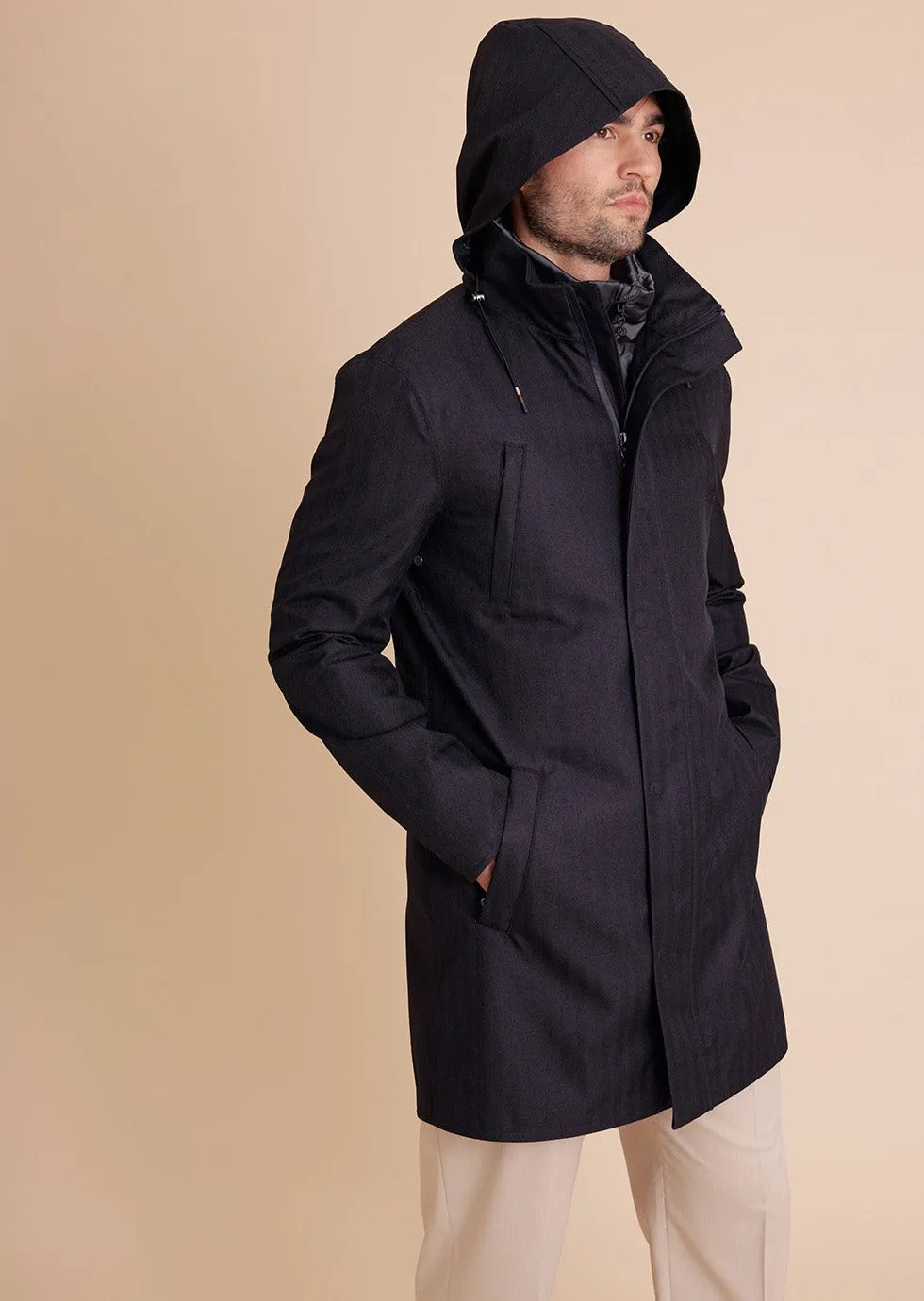 Waterproof Men's Parka 2.0 - Navy Herringbone